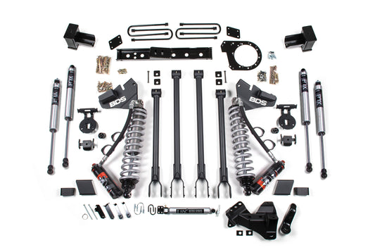 2017-2019 Ford F250/F350 4WD 6 Inch 4-Link Lift Kit 4 Inch Rear Block Diesel 2 Leaf Main Fox 2.5 PES C/O Front Fox 2.0 Performance Shocks Aux Front Fox 2.0 IFP PS Rear Block Kit and Add A Leaf BDS Suspension
