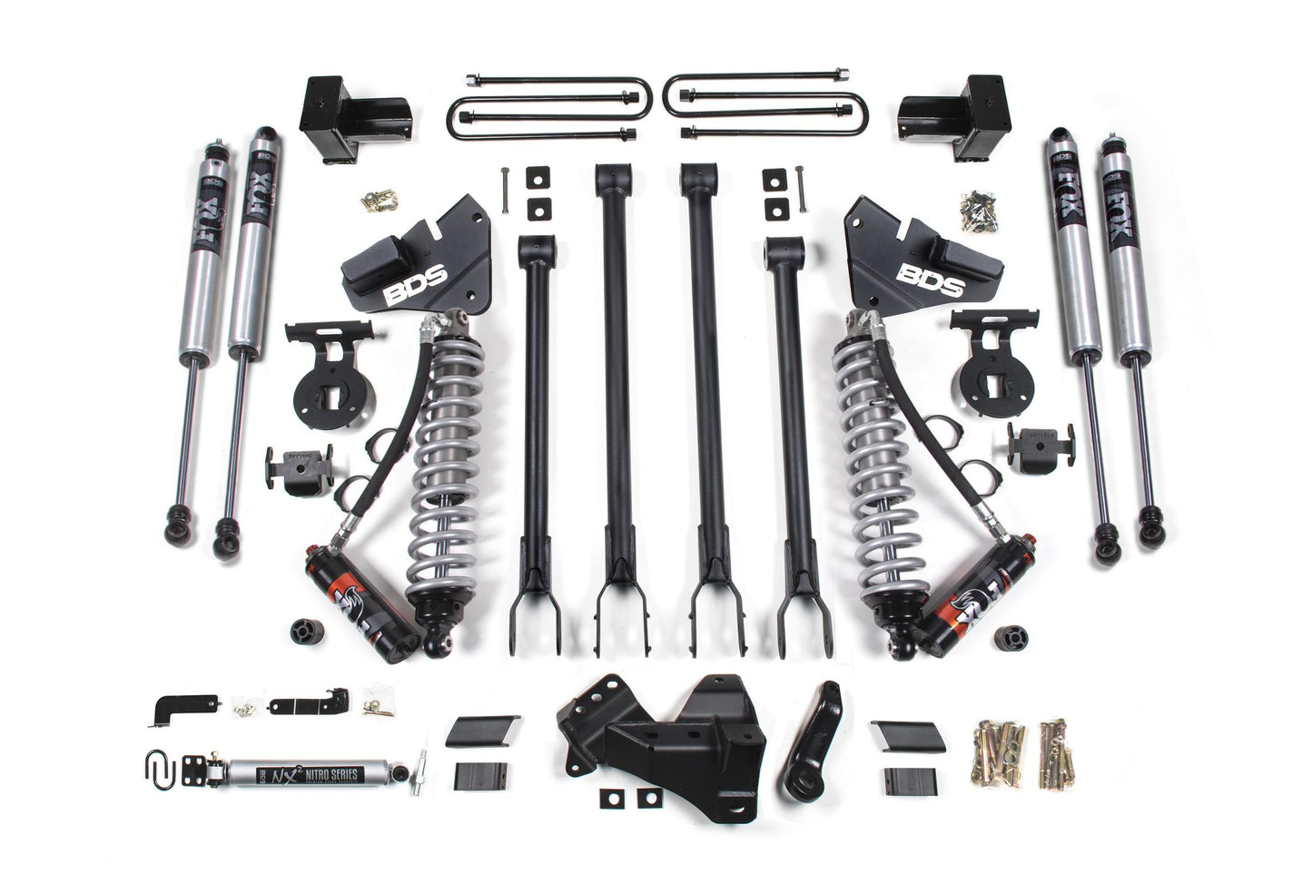 4 Inch Lift Kit w/ 4-Link FOX 2.5 Performance Elite Coil-Over Conversion Ford F350 Super Duty DRW 20-22 4WD Diesel BDS Suspension