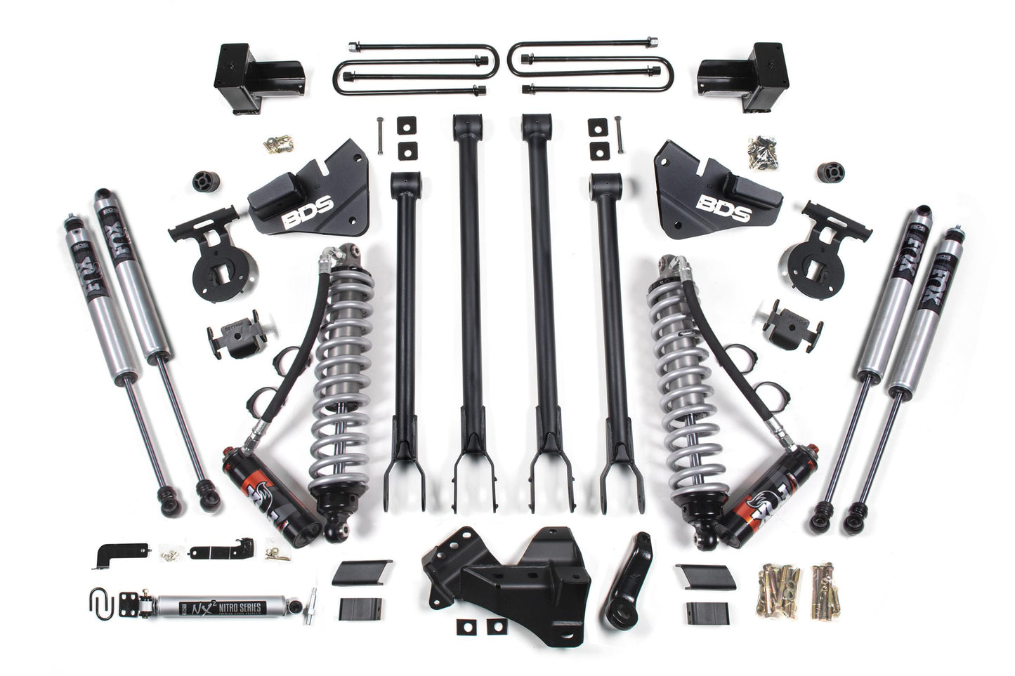 4 Inch Lift Kit w/ 4-Link FOX 2.5 Performance Elite Coil-Over Conversion Ford F350 Super Duty DRW 17-19 4WD Diesel BDS Suspension