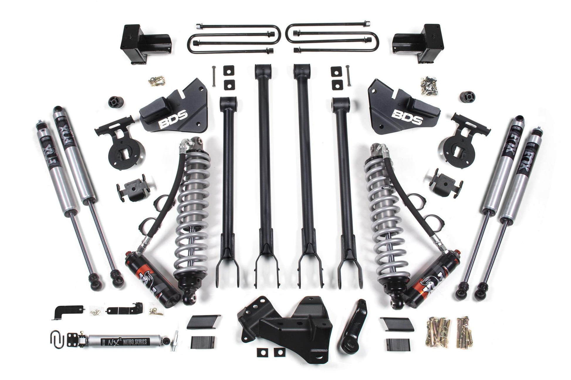 4 Inch Lift Kit w/ 4-Link FOX 2.5 Performance Elite Coil-Over Conversion Ford F350 Super Duty DRW 17-19 4WD Diesel BDS Suspension
