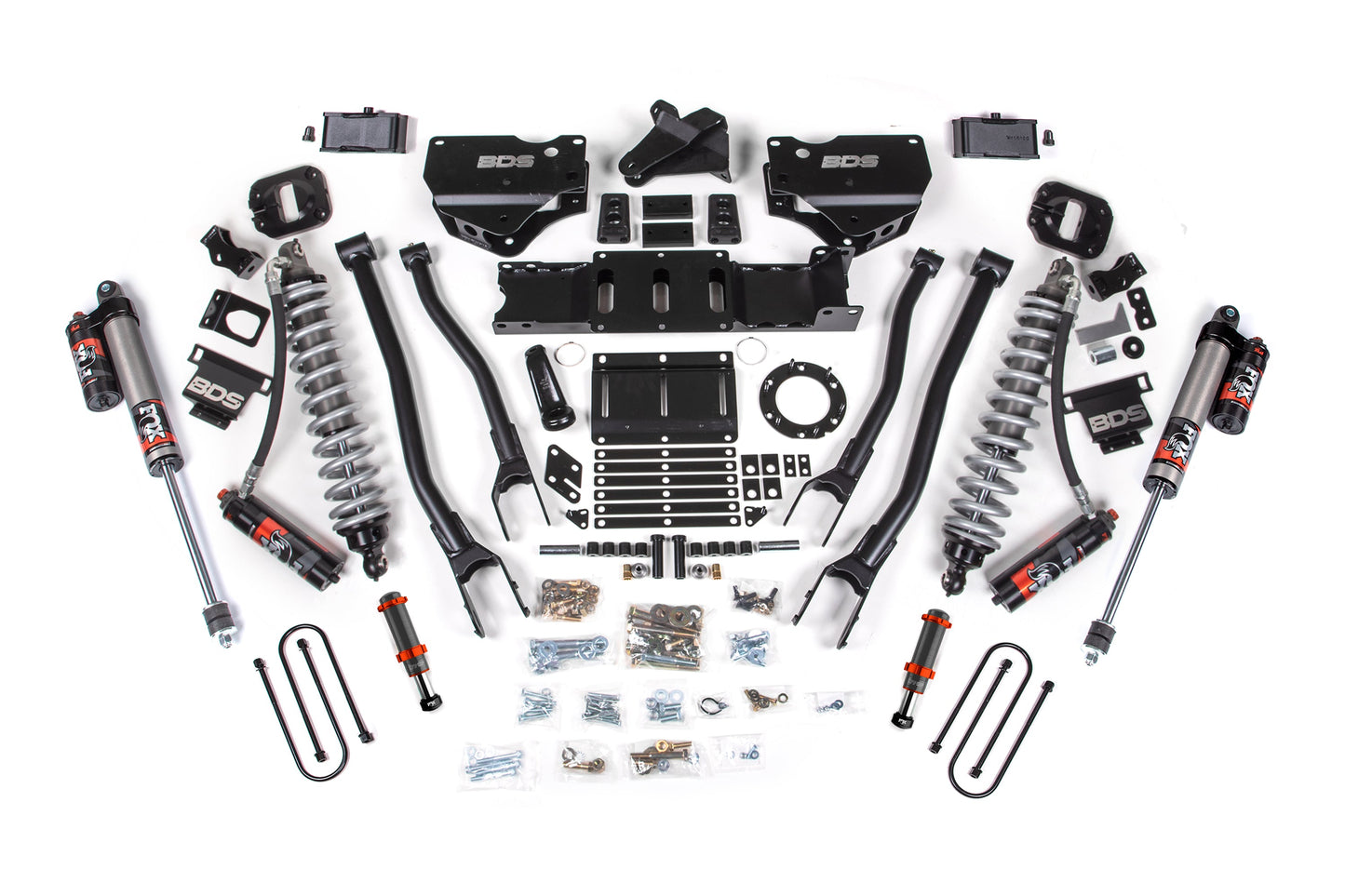 19-24 Ram 3500 4WD 4 Inch 4-Link Lift Kit, 2 Inch Rear, Block w/o Overload, 6 Bolt Diesel - Fox 2.5 Performance Elite Series C/O Front, FOX 2.0 Front Bump, Fox 2.5 Performance Elite Series Rear BDS Suspension