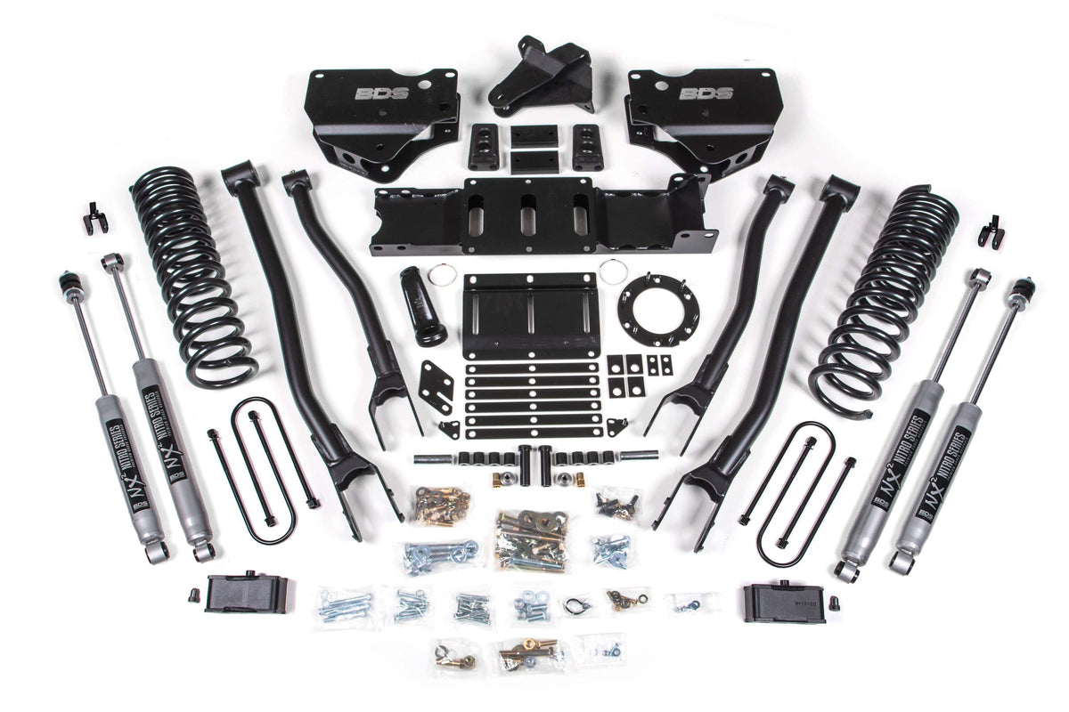 4 Inch Lift Kit w/ 4-Link Ram 3500 19-23 4WD Gas With Factory Rear Overload Leaf NX2 Nitro Shocks BDS Suspension