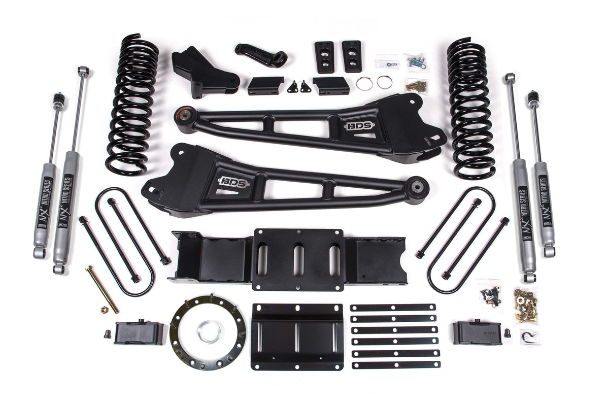 4 Inch Lift Kit w/ Radius Arm 2 Inch Rear Block Ram 3500 19-24 4WD Diesel No Factory Rear Overload Leaf 6 Bolt NX2 Nitro Shocks BDS Suspension