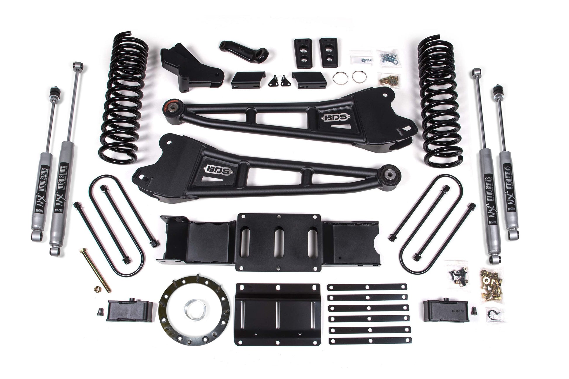 4 Inch Lift Kit w/ Radius Arm 2 Inch Rear Block Ram 3500 19-24 4WD Diesel With Factory Rear Overload Leaf 8 Bolt BDS Suspension