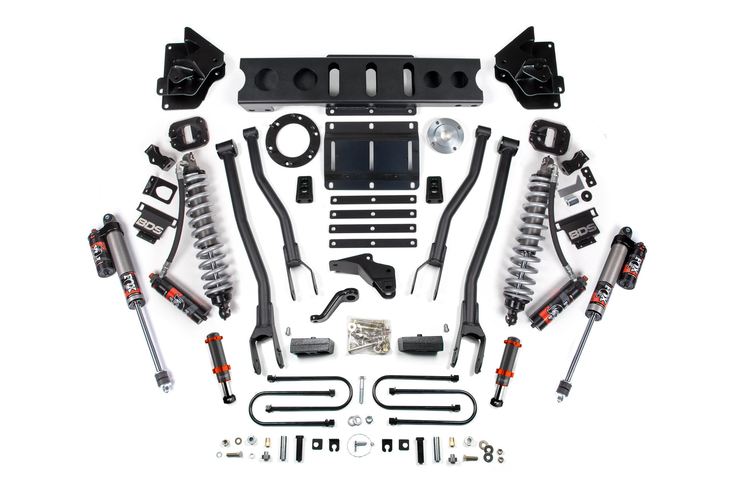 13-18 Ram 3500 4WD 4 Inch 4-Link Lift Kit, 2 Inch Rear, Block, 6 Bolt Diesel - Fox 2.5 Performance Elite Series C/O Front, FOX 2.0 Front Bump, Fox 2.5 Performance Elite Series Rear BDS Suspension