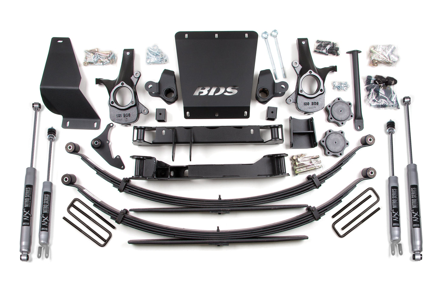 99-06 Chevy Silverado or GMC Sierra 1500 4WD 6 Inch Lift Kit Rear Lift: Leaf Springs NX2 Nitro Shocks BDS Suspension