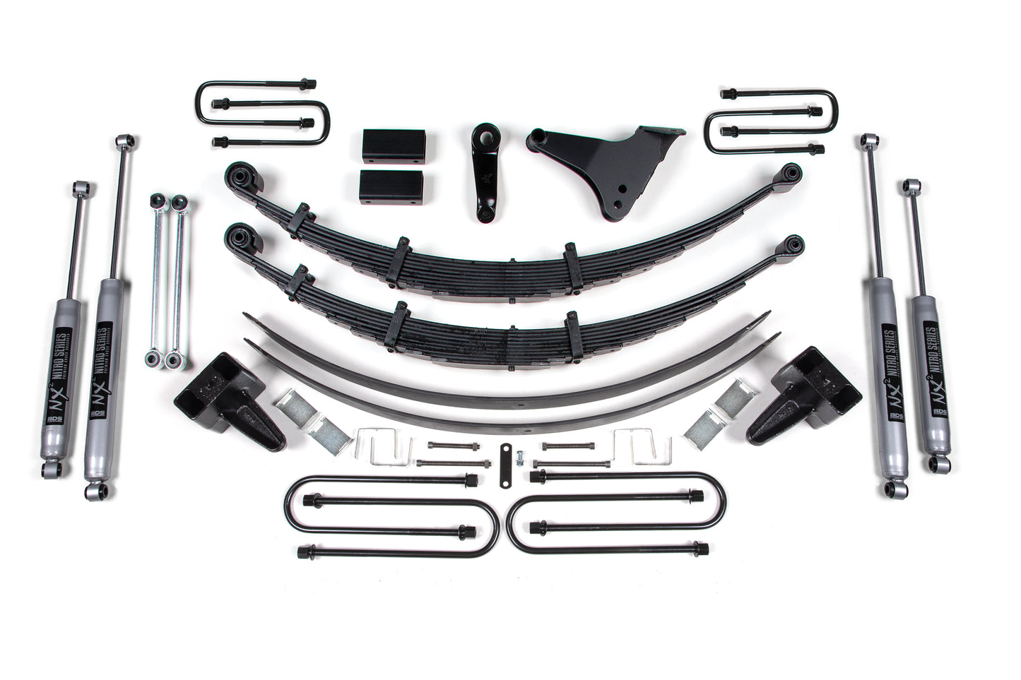 99-04 F-250/F-350 6 Inch Lift Kit Front U-Bolt: Square 4.5 Inch Rear Lift w/o Overload NX2 Nitro Shocks BDS Suspension