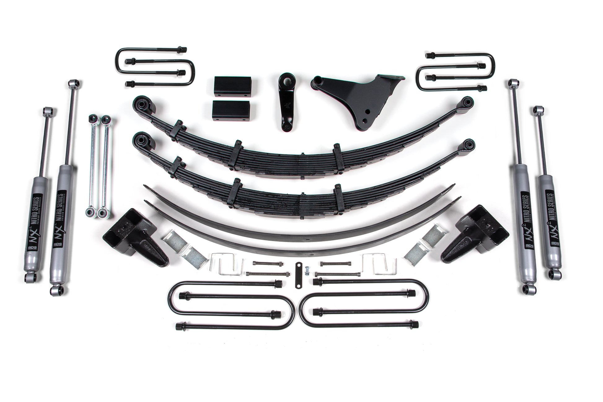 99-04 F-250/F-350 6 Inch Lift Kit Front U-Bolt: Square 4.5 Inch Rear Lift w/o Overload NX2 Nitro Shocks BDS Suspension