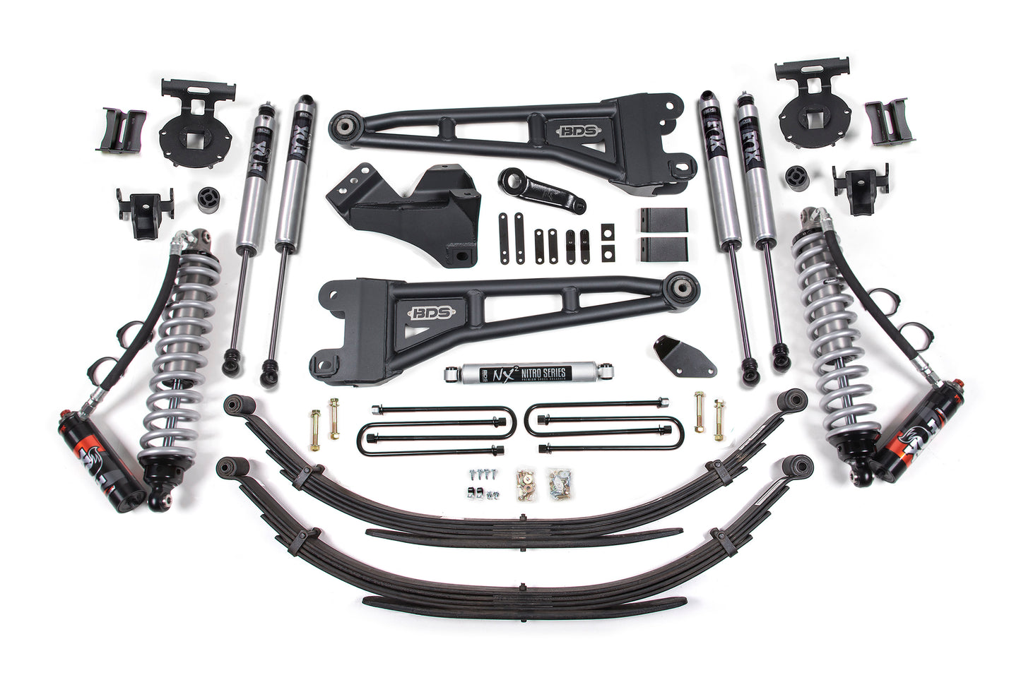 08-10 Ford F-250/F-350 4WD 4 Inch Radius Arm Lift Kit, 4 Inch Rear Lift, Leaf Spring, Diesel - Fox 2.5 Performance Elite Series C/O Front, Fox 2.0 IFP Performance Series Aux Front, Fox 2.0 IFP Performance Series Rear BDS Suspension