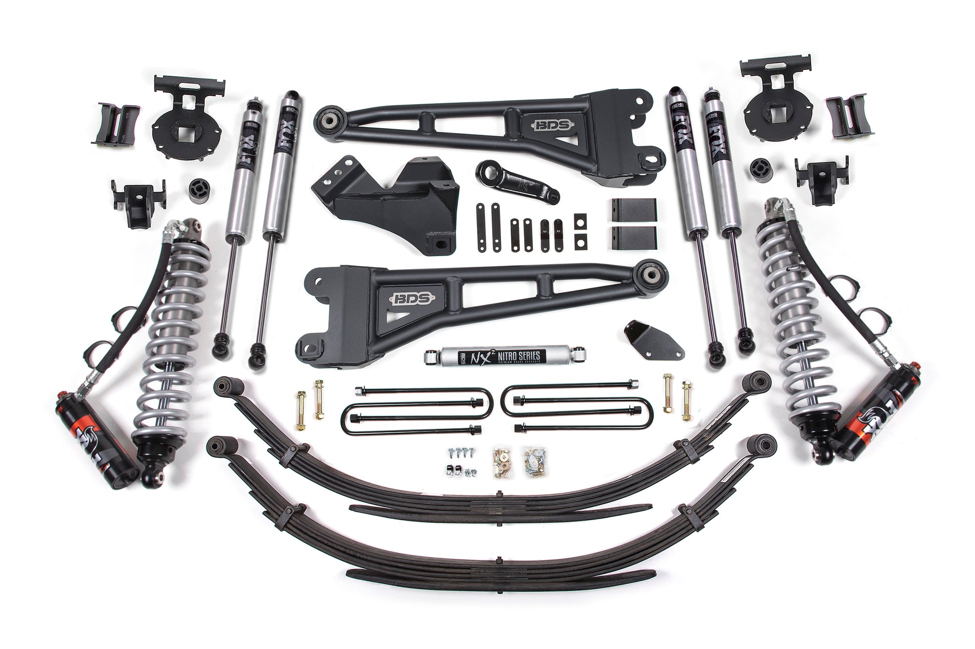 08-10 Ford F-250/F-350 4WD 4 Inch Radius Arm Lift Kit, 4 Inch Rear Lift, Leaf Spring, Diesel - Fox 2.5 Performance Elite Series C/O Front, Fox 2.0 IFP Performance Series Aux Front, Fox 2.0 IFP Performance Series Rear BDS Suspension