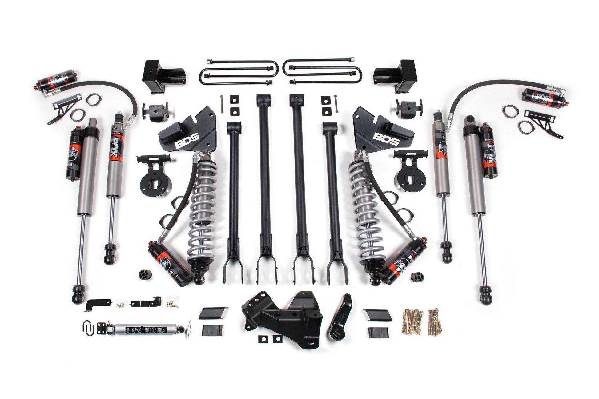 4 Inch Lift Kit w/ 4-Link FOX 2.5 Performance Elite Coil-Over Conversion Ford F250/F350 Super Duty 17-19 4WD Diesel 5 Inch Block 3 Leaf Main BDS Suspension