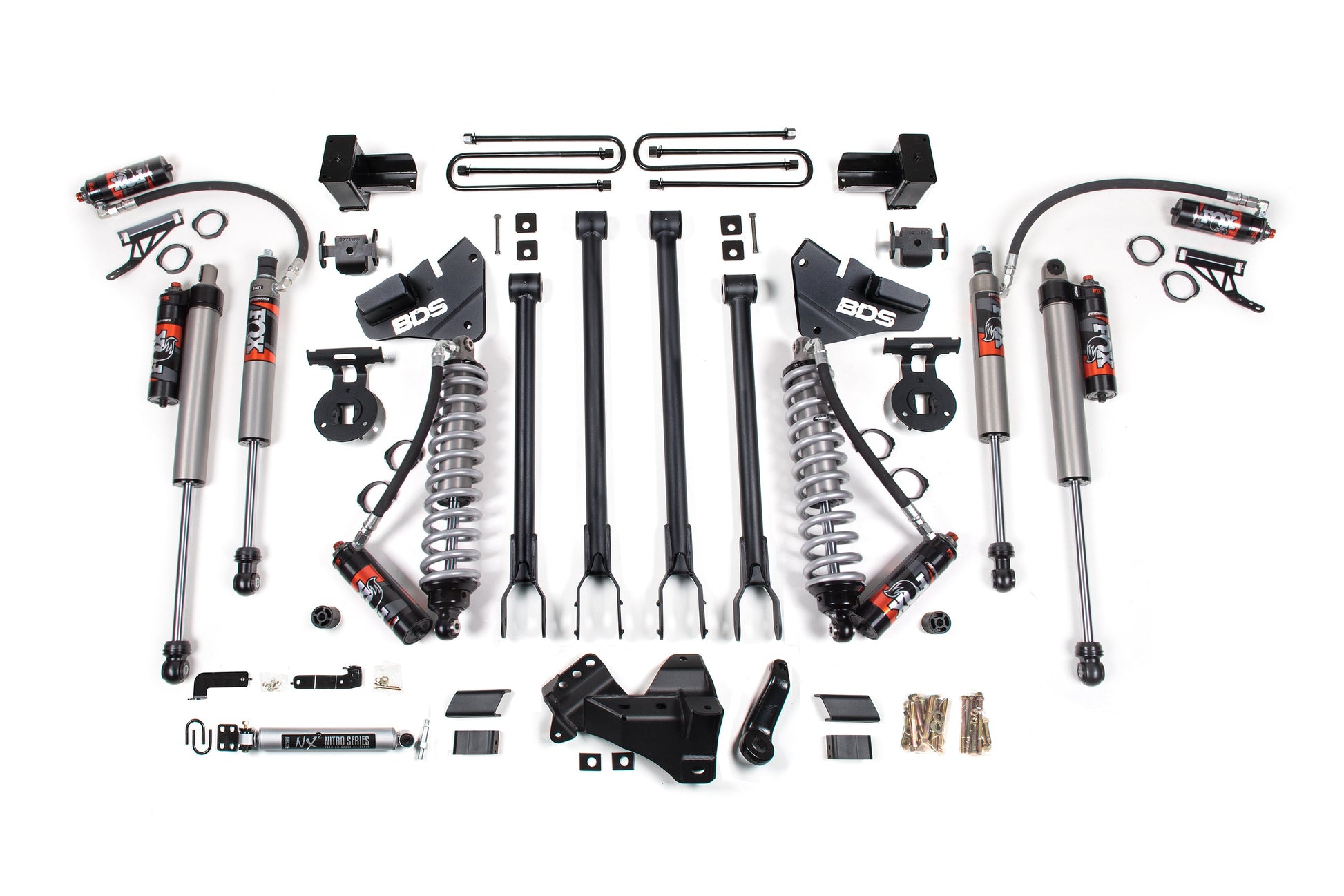 20-22 Ford F-350 Dually 4WD 4 Inch 4-Link Lift Kit, 2 Inch Rear, Block, Diesel - Fox 2.5 Performance Elite Series C/O Front, Fox 2.5 Performance Elite Series Aux Front, Fox 2.5 Performance Elite Series Rear BDS Suspension