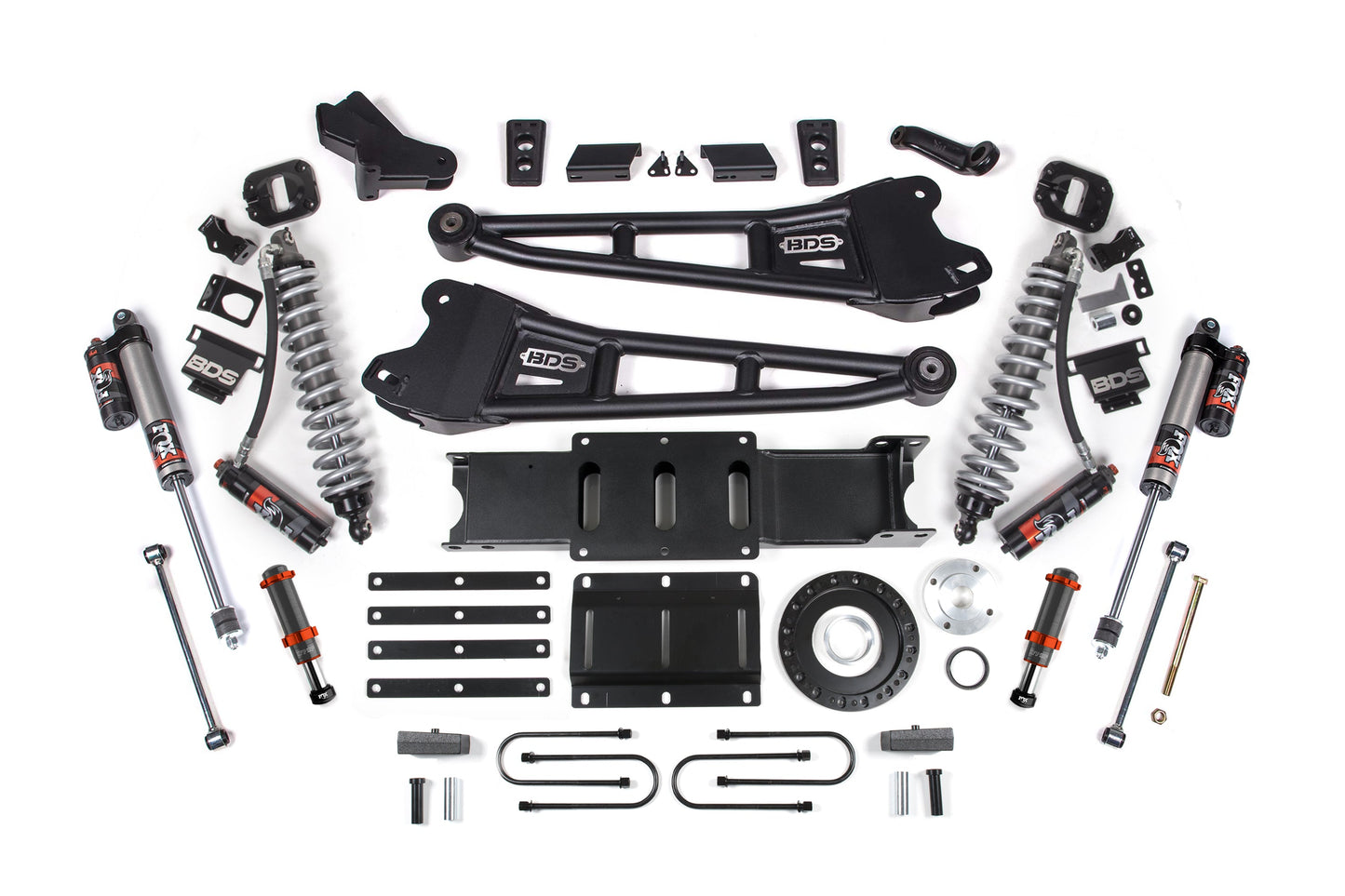 13-18 Ram 3500 4WD 4 Inch Radius Arm Lift Kit, 2 Inch Rear, Block, 6 Bolt Diesel - Fox 2.5 Performance Elite Series C/O Front, FOX 2.0 Front Bump, Fox 2.5 Performance Elite Series Rear BDS Suspension