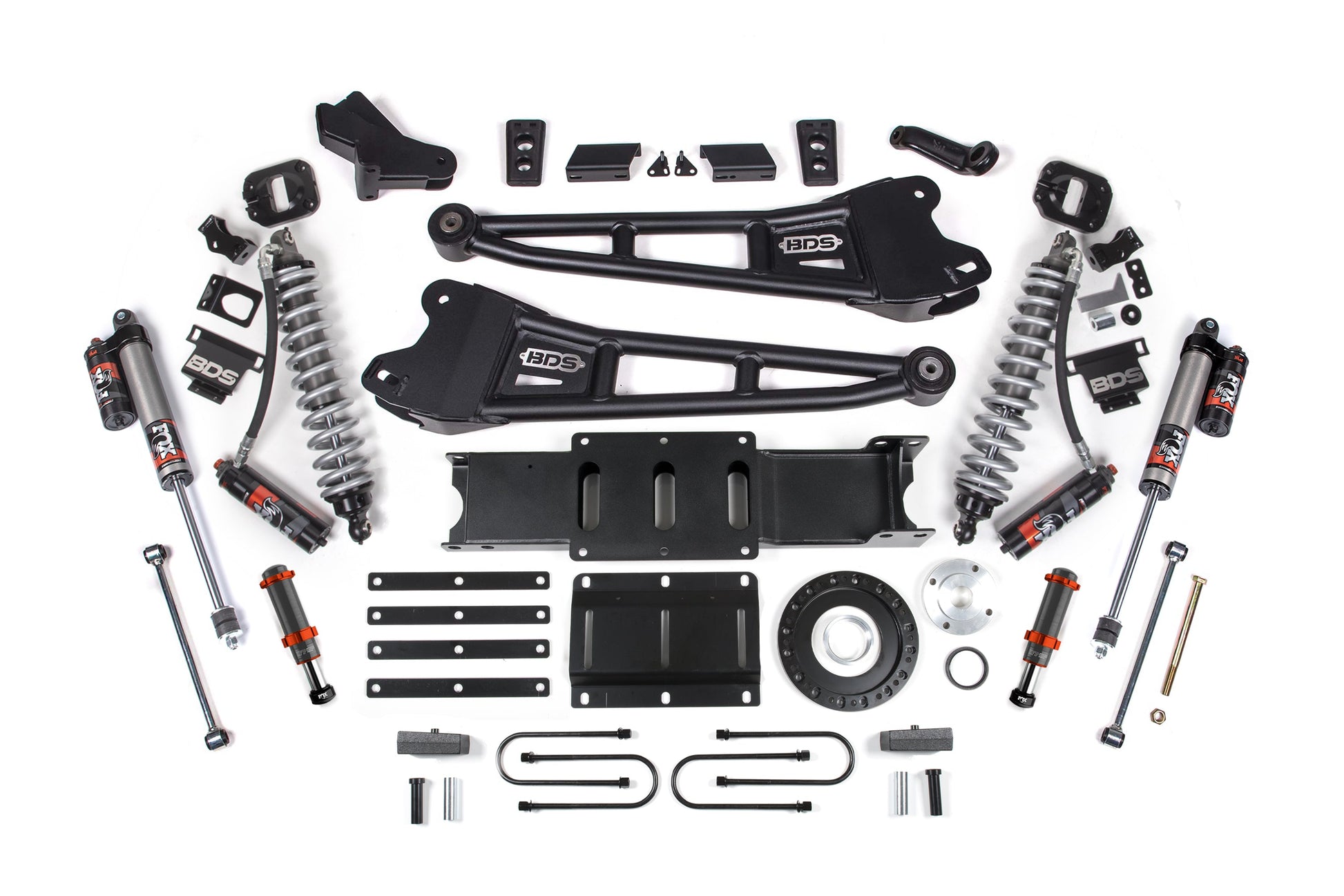 13-18 Ram 3500 4WD 4 Inch Radius Arm Lift Kit, 2 Inch Rear, Block, 6 Bolt Diesel - Fox 2.5 Performance Elite Series C/O Front, FOX 2.0 Front Bump, Fox 2.5 Performance Elite Series Rear BDS Suspension