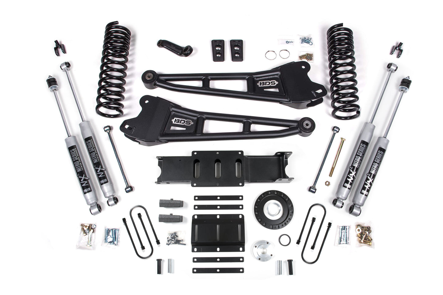 13-18 Ram 3500 4WD (Diesel) 6 Inch Radius Arm Lift Kit, 8-Bolt Indexing Ring, 5 Inch Rear Lift, Block - Fox 2.0 IFP Performance Series Shocks BDS Suspension