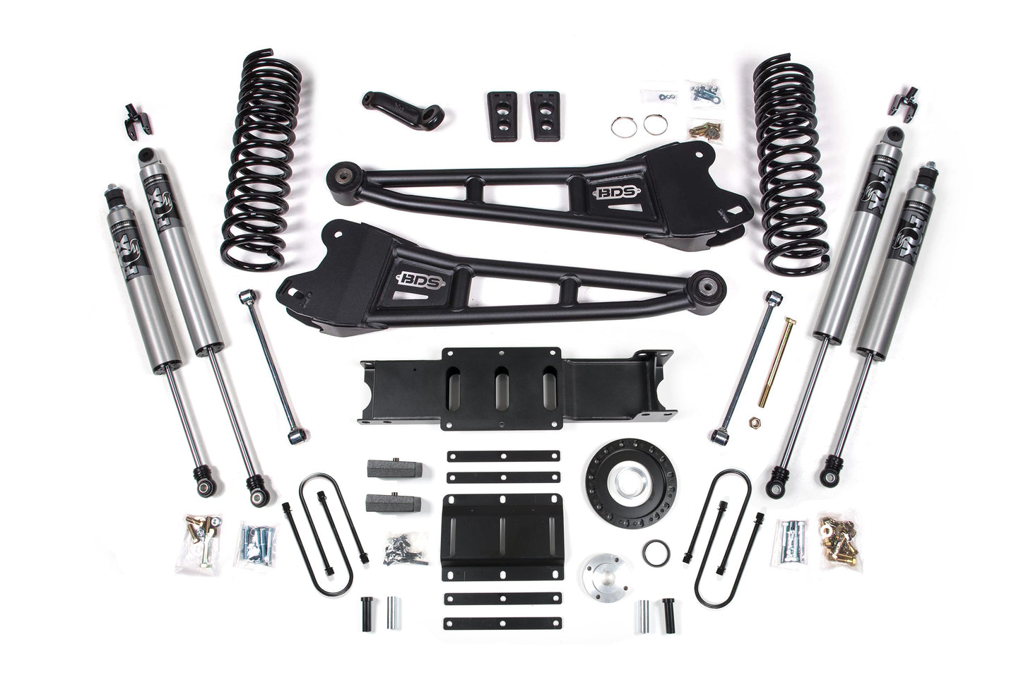 13-18 Ram 3500 4WD (Diesel) 6 Inch Radius Arm Lift Kit, 8-Bolt Indexing Ring, 5 Inch Rear Lift, Block - NX2 Nitro Series Shocks BDS Suspension