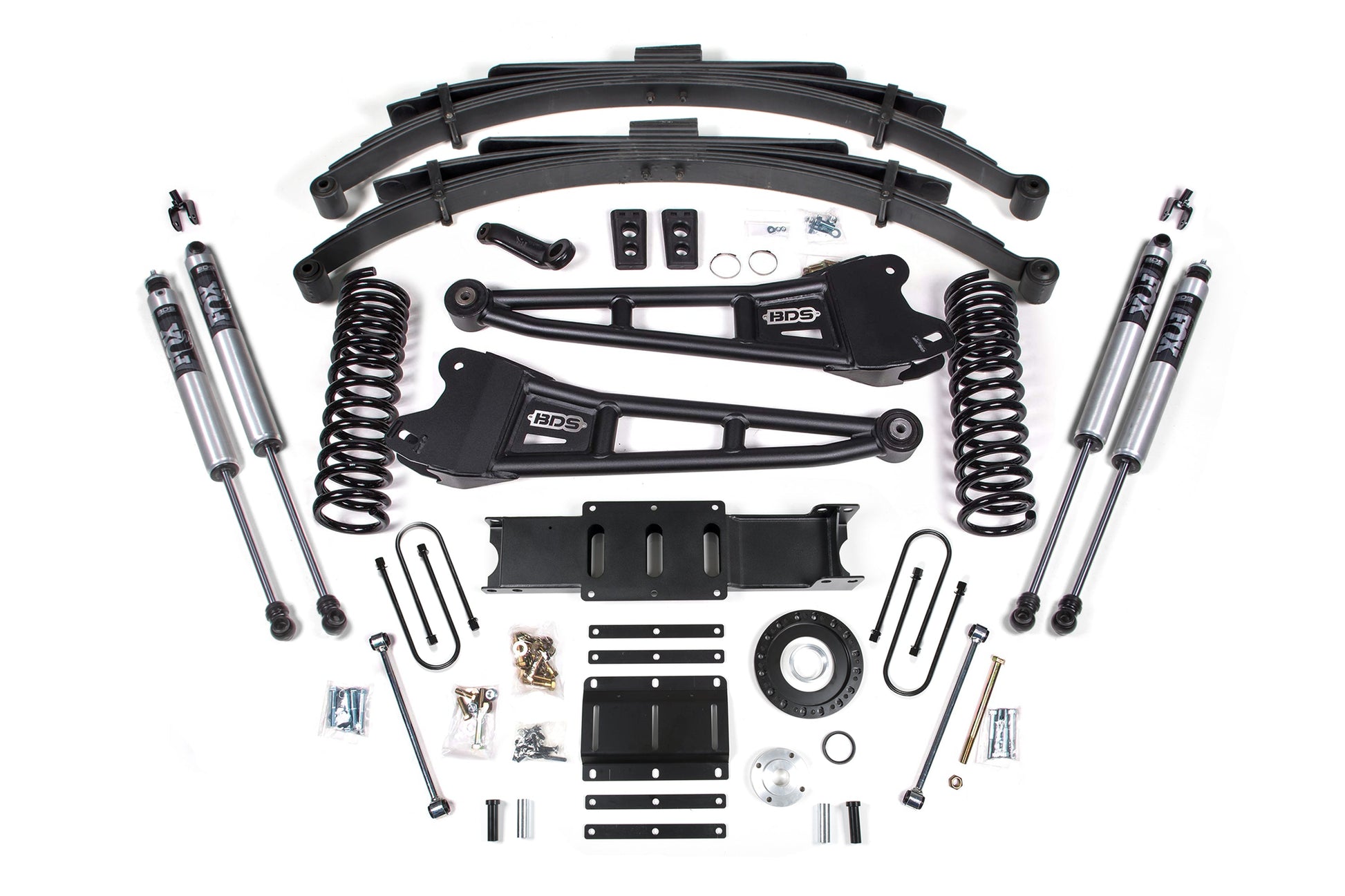 13-18 Ram 3500 4WD (Diesel) 6 Inch Radius Arm Lift Kit, 8-Bolt Indexing Ring, 4 Inch Rear Lift, Block - Fox 2.5 Performance Elite Series Shocks BDS Suspension