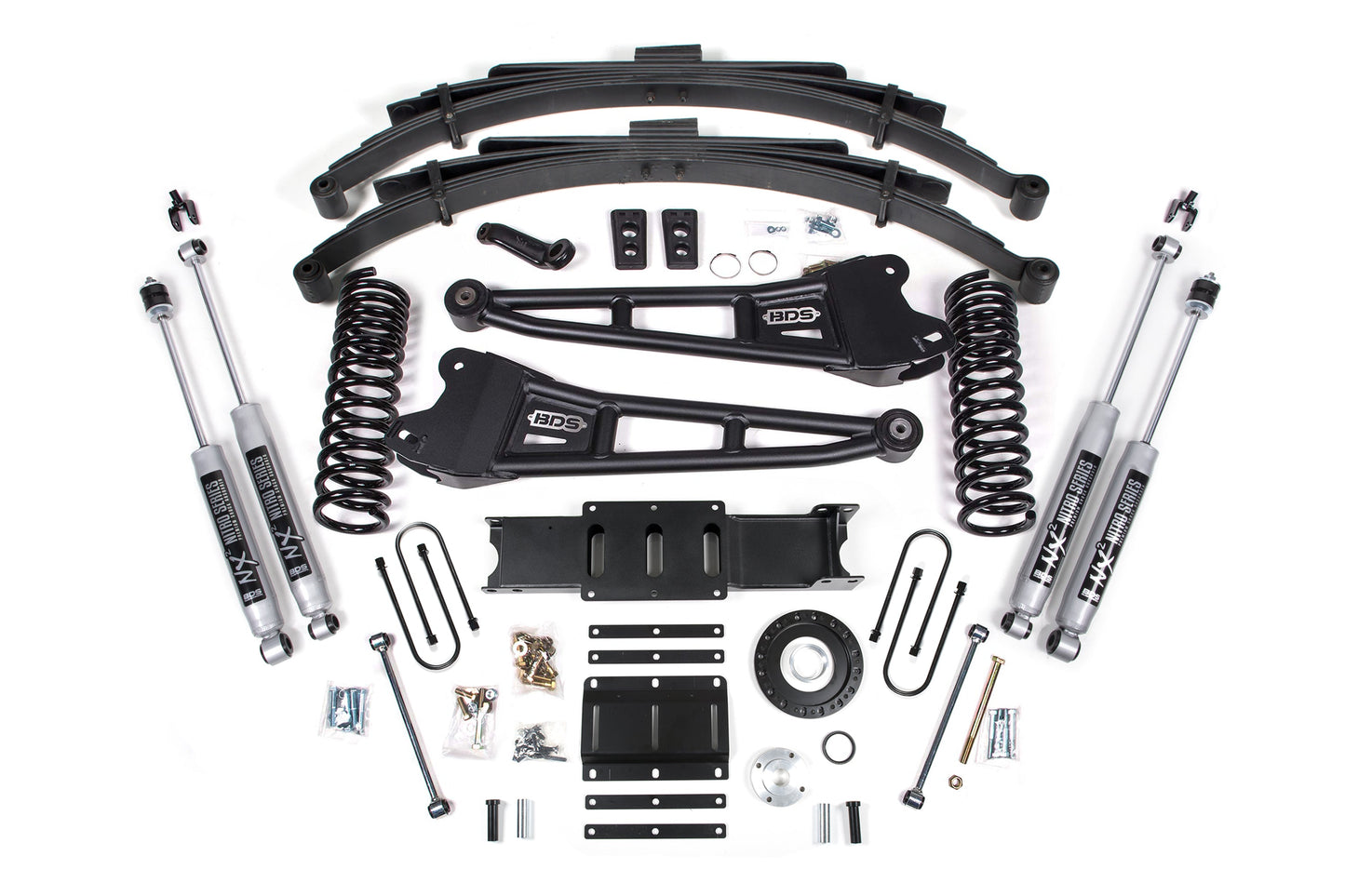 13-18 Ram 3500 4WD (Diesel) 6 Inch Radius Arm Lift Kit, 8-Bolt Indexing Ring, 4 Inch Rear Lift, Block - Fox 2.0 IFP Performance Series Shocks BDS Suspension
