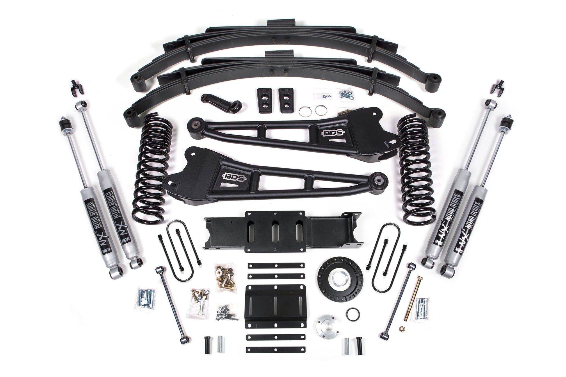 13-18 Ram 3500 4WD (Diesel) 6 Inch Radius Arm Lift Kit, 8-Bolt Indexing Ring, 4 Inch Rear Lift, Block - Fox 2.0 IFP Performance Series Shocks BDS Suspension