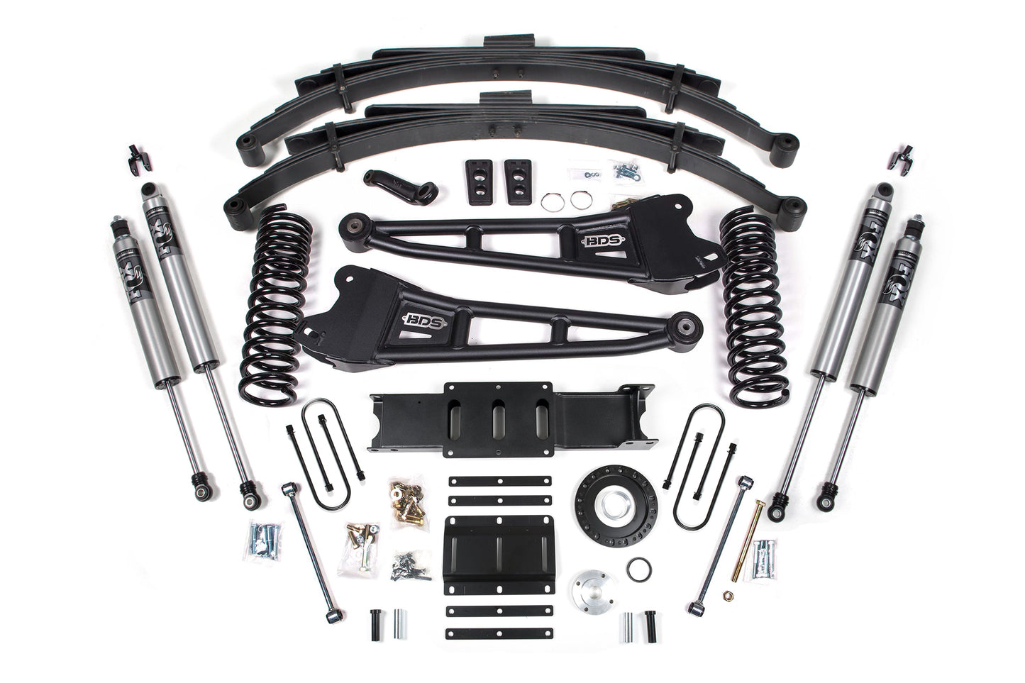 13-18 Ram 3500 4WD (Diesel) 6 Inch Radius Arm Lift Kit, 8-Bolt Indexing Ring, 4 Inch Rear Lift, Block - NX2 Nitro Series Shocks BDS Suspension
