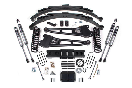 13-18 Ram 3500 4WD (Diesel) 6 Inch Radius Arm Lift Kit, 8-Bolt Indexing Ring, 4.5 Inch Rear Lift, Leaf Spring - Fox 2.5 Performance Elite Series Shocks BDS Suspension