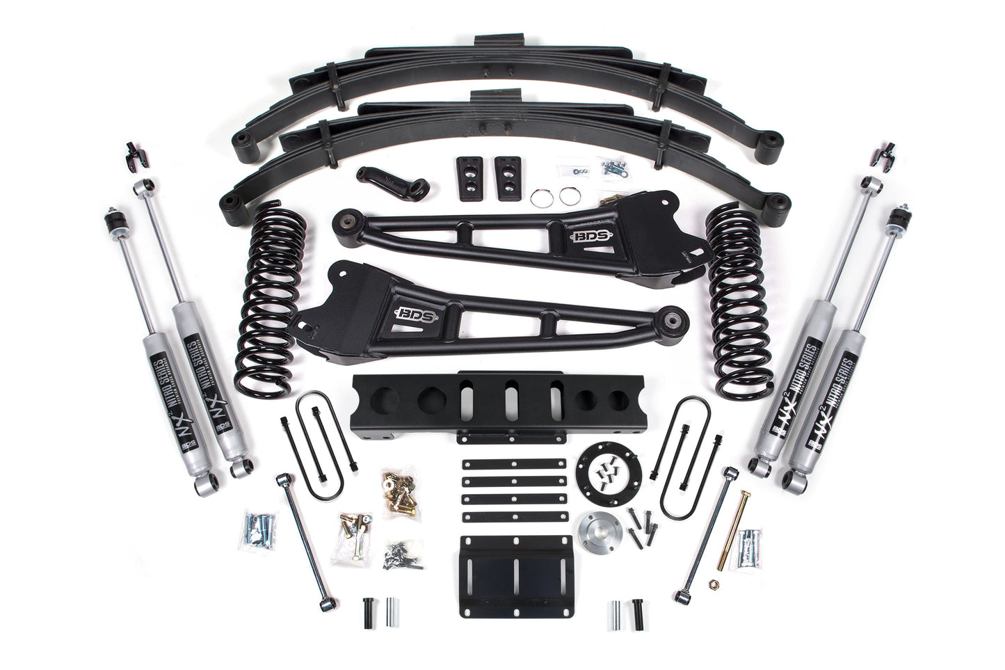 13-18 Ram 3500 4WD (Diesel) 6 Inch Radius Arm Lift Kit, 8-Bolt Indexing Ring, 4.5 Inch Rear Lift, Leaf Spring - Fox 2.0 IFP Performance Series Shocks BDS Suspension