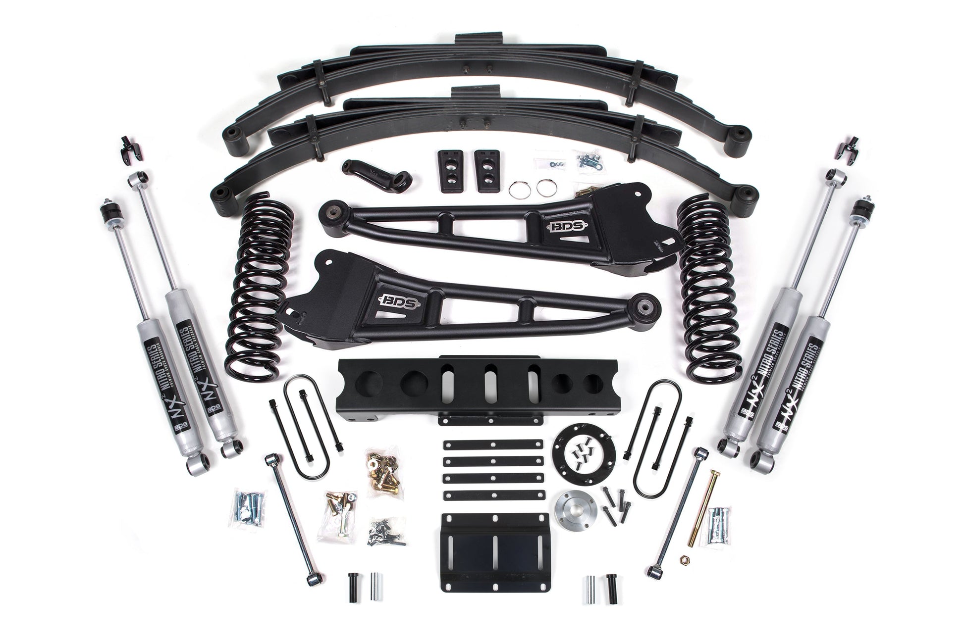 13-18 Ram 3500 4WD (Diesel) 6 Inch Radius Arm Lift Kit, 8-Bolt Indexing Ring, 4.5 Inch Rear Lift, Leaf Spring - Fox 2.0 IFP Performance Series Shocks BDS Suspension