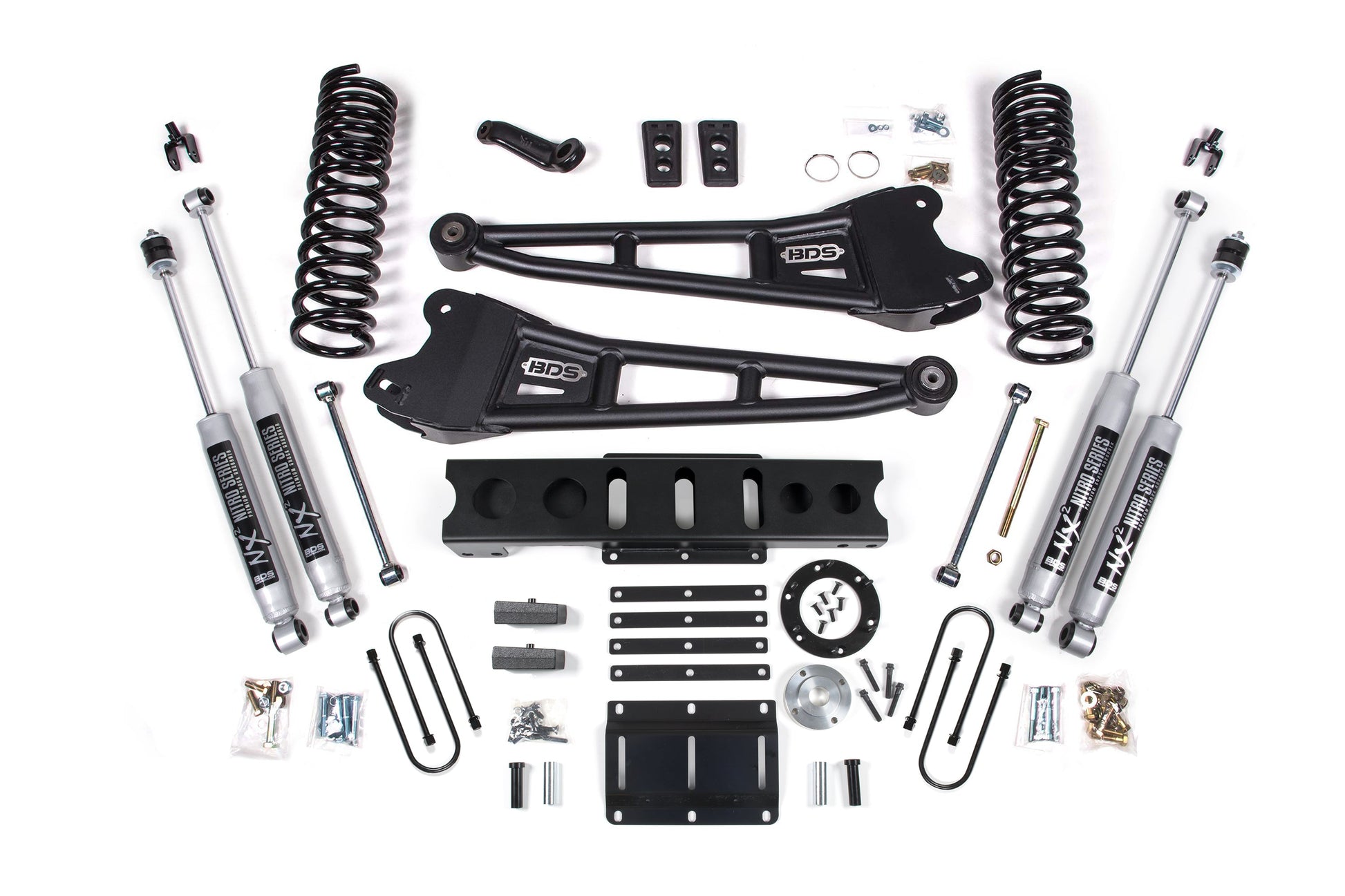 13-18 Ram 3500 4WD (Diesel) 6 Inch Radius Arm Lift Kit, 6-Bolt Indexing Ring, 4.5 Inch Rear Lift, Leaf Spring - Fox 2.0 IFP Performance Series Shocks BDS Suspension