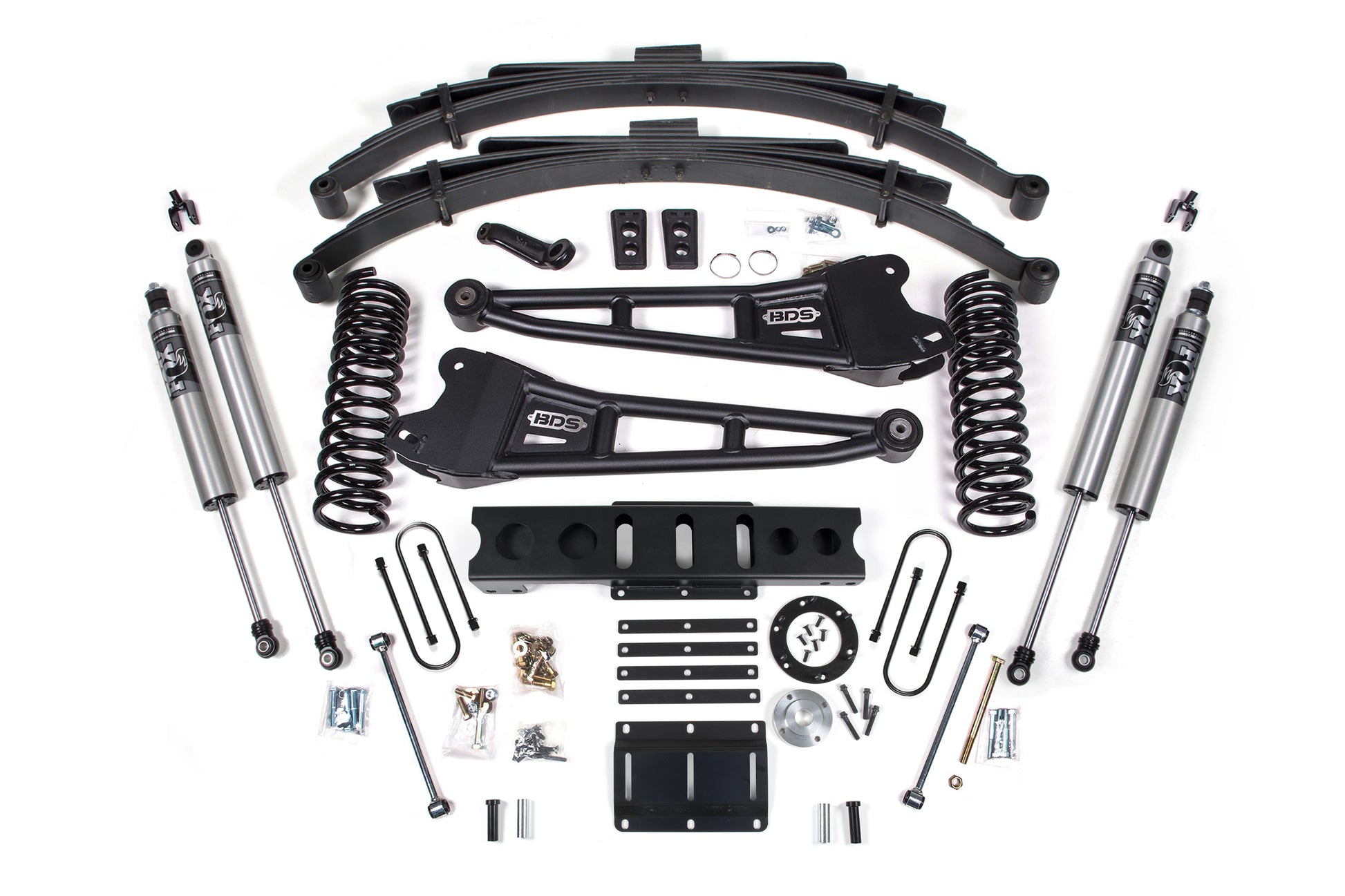 13-18 Ram 3500 4WD (Diesel) 6 Inch Radius Arm Lift Kit, 4.5 Inch Rear Lift, Leaf Spring, 6 Bolt - Fox 2.5 Performance Series Shocks BDS Suspension