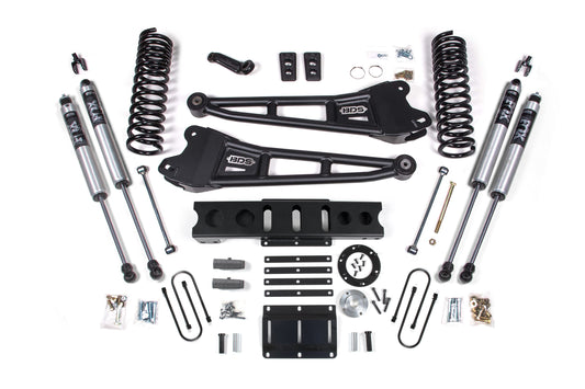 13-18 Ram 3500 4WD (Diesel) 6 Inch Radius Arm Lift Kit, 6-Bolt Indexing Ring, 4 Inch Rear Lift, Block - Fox 2.0 IFP Performance Series Shocks BDS Suspension