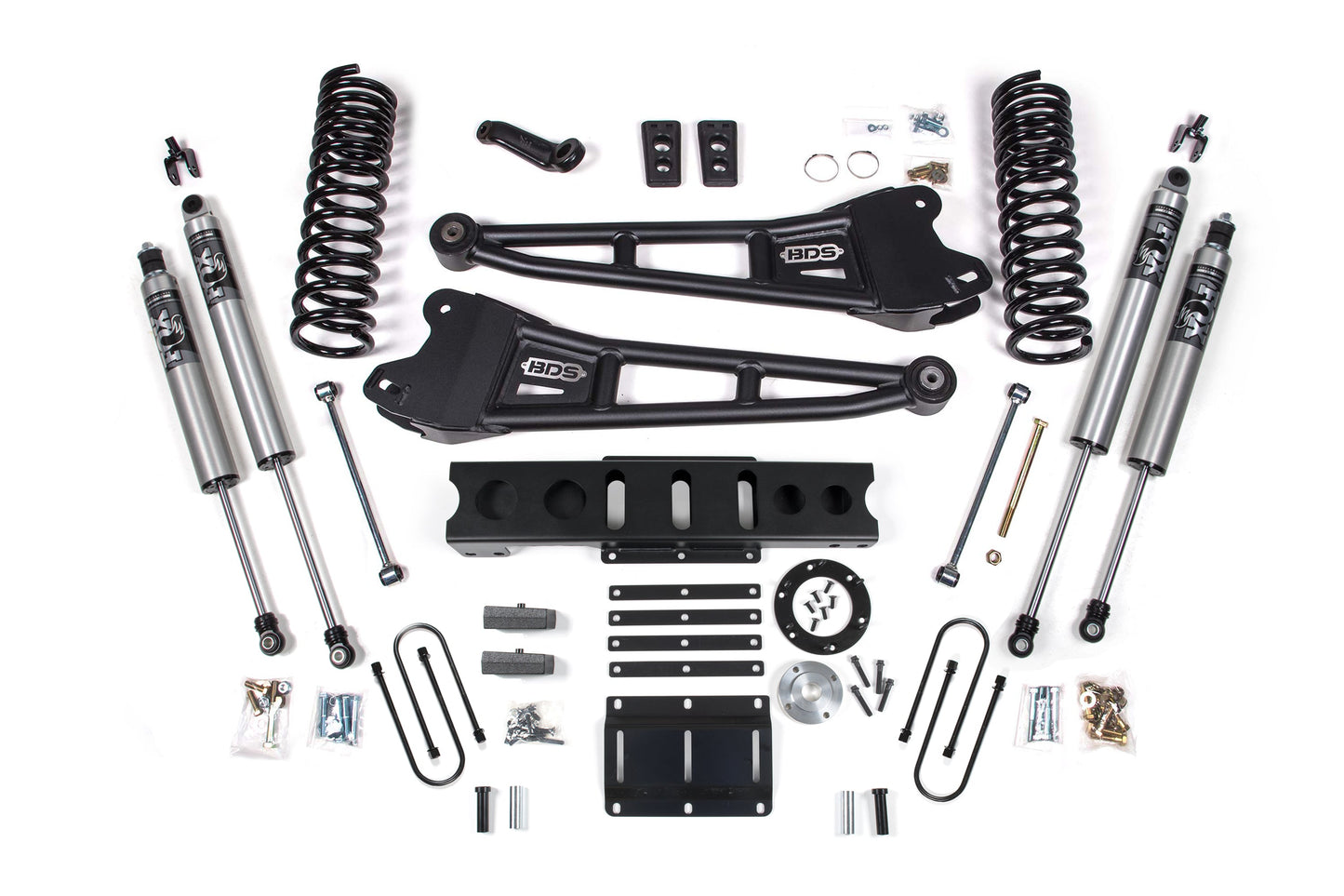 13-18 Ram 3500 4WD (Diesel) 6 Inch Radius Arm Lift Kit, 4 Inch Rear Lift, Block, 6 Bolt - Fox 2.5 IFP Performance Series HTO Shocks BDS Suspension