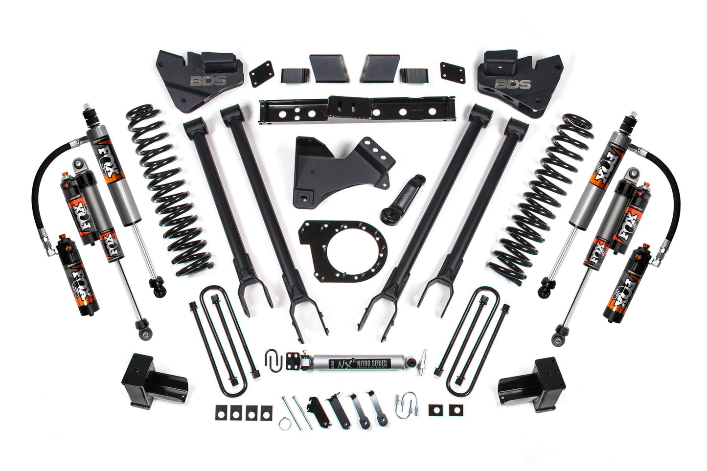 6 Inch Lift Kit 4-Link Conversion Ford F250/F350 Super Duty 17-19 4WD Diesel 5 Inch Block W/2 Leaf Main Fox 2.5 Performance Elite Shocks BDS Suspension