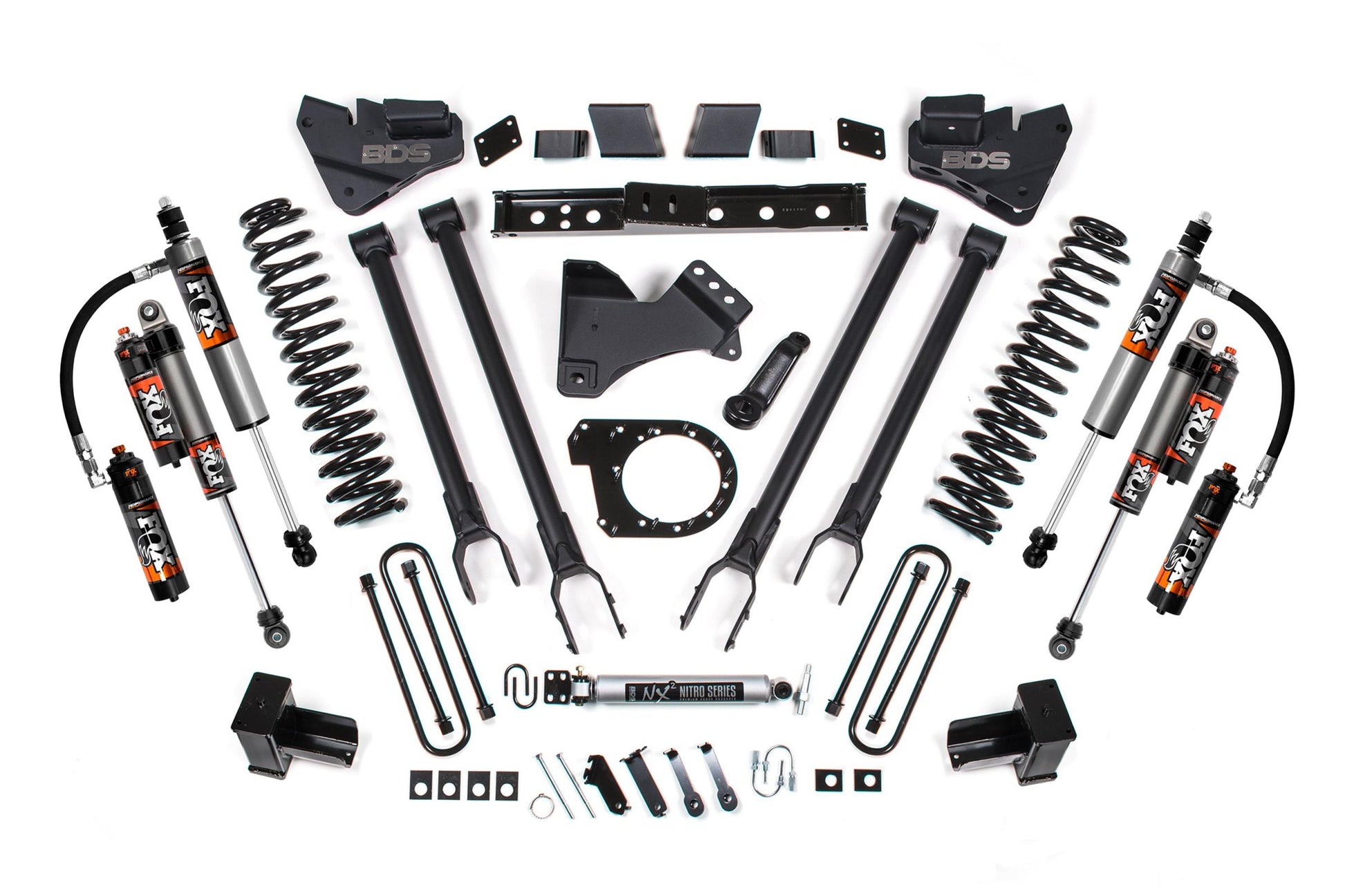6 Inch Lift Kit 4-Link Conversion Ford F250/F350 Super Duty 17-19 4WD Diesel 5 Inch Block W/2 Leaf Main Fox 2.5 Performance Elite Shocks BDS Suspension
