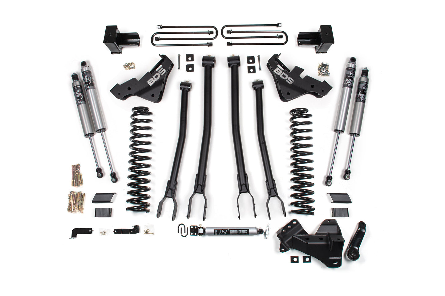 23-26 Ford F-250/F-350 Super Duty 4WD 5 Inch 4-Link Lift Kit, 4 Inch Rear, Leaf Spring, Gas - NX2 Nitro Series Shocks BDS Suspension