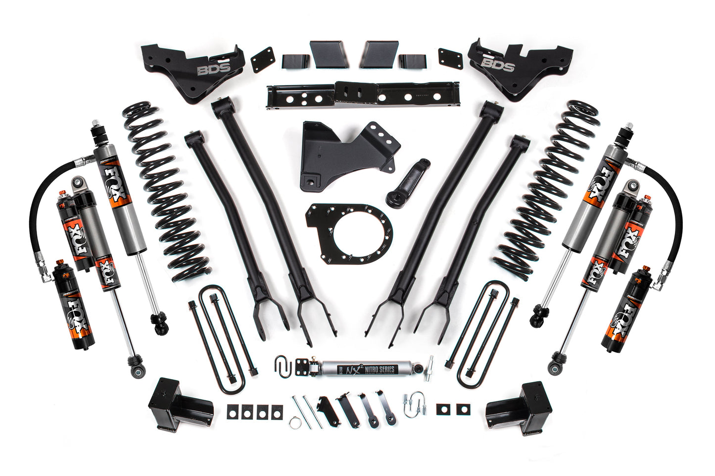 23-26 Ford F-250/F-350 Super Duty 4WD 7 Inch 4-Link Lift Kit, 6 Inch Rear, Spring, Diesel - Fox 2.5 Performance Elite Series C/O Front, Fox 2.5 Performance Elite Series Rear BDS Suspension