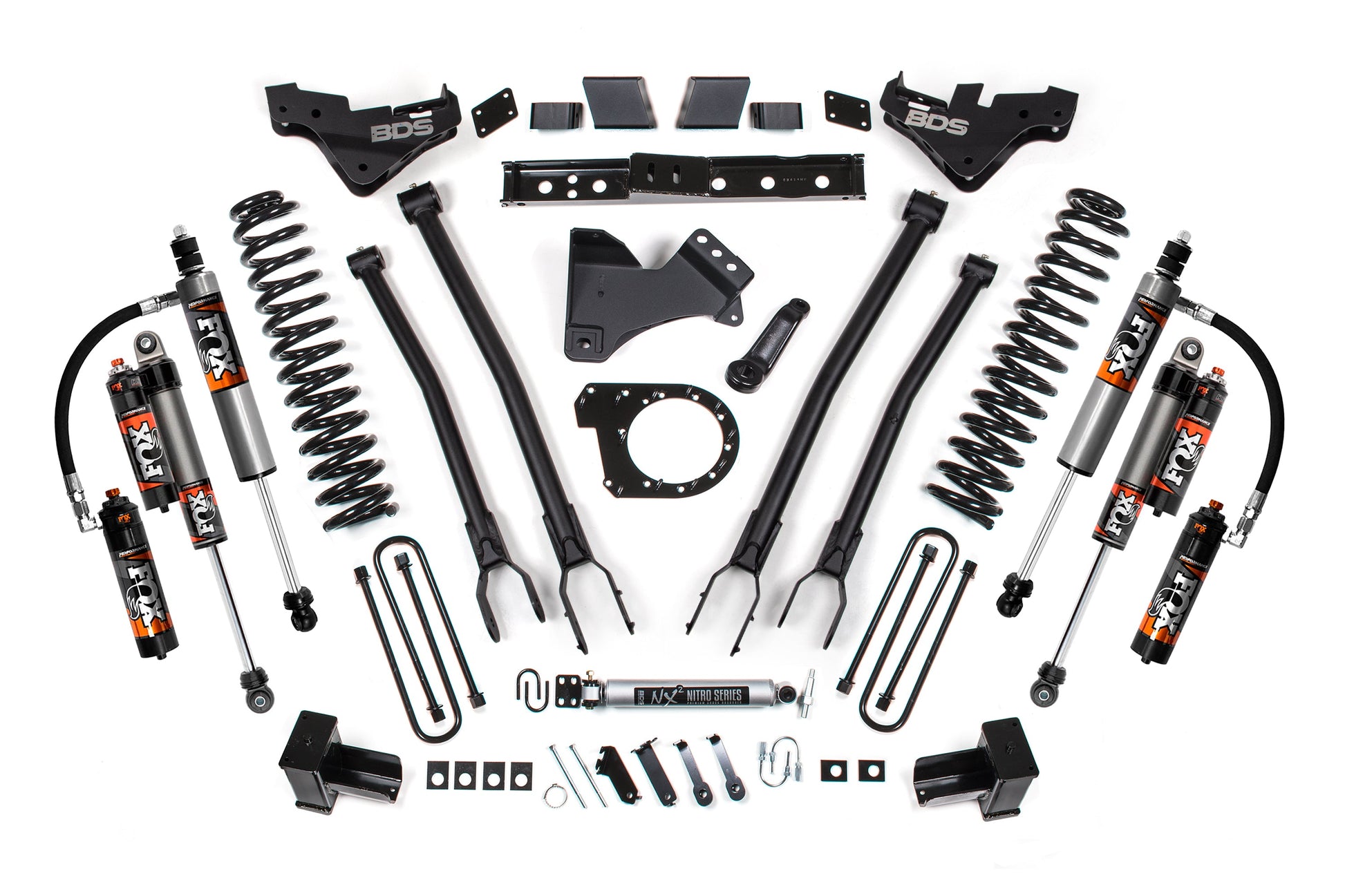 23-26 Ford F-350 Super Duty 4WD 7 Inch 4-Link Lift Kit, 4 Inch Rear, Block, Diesel, DRW - Fox 2.5 Performance Series HTO Shocks BDS Suspension