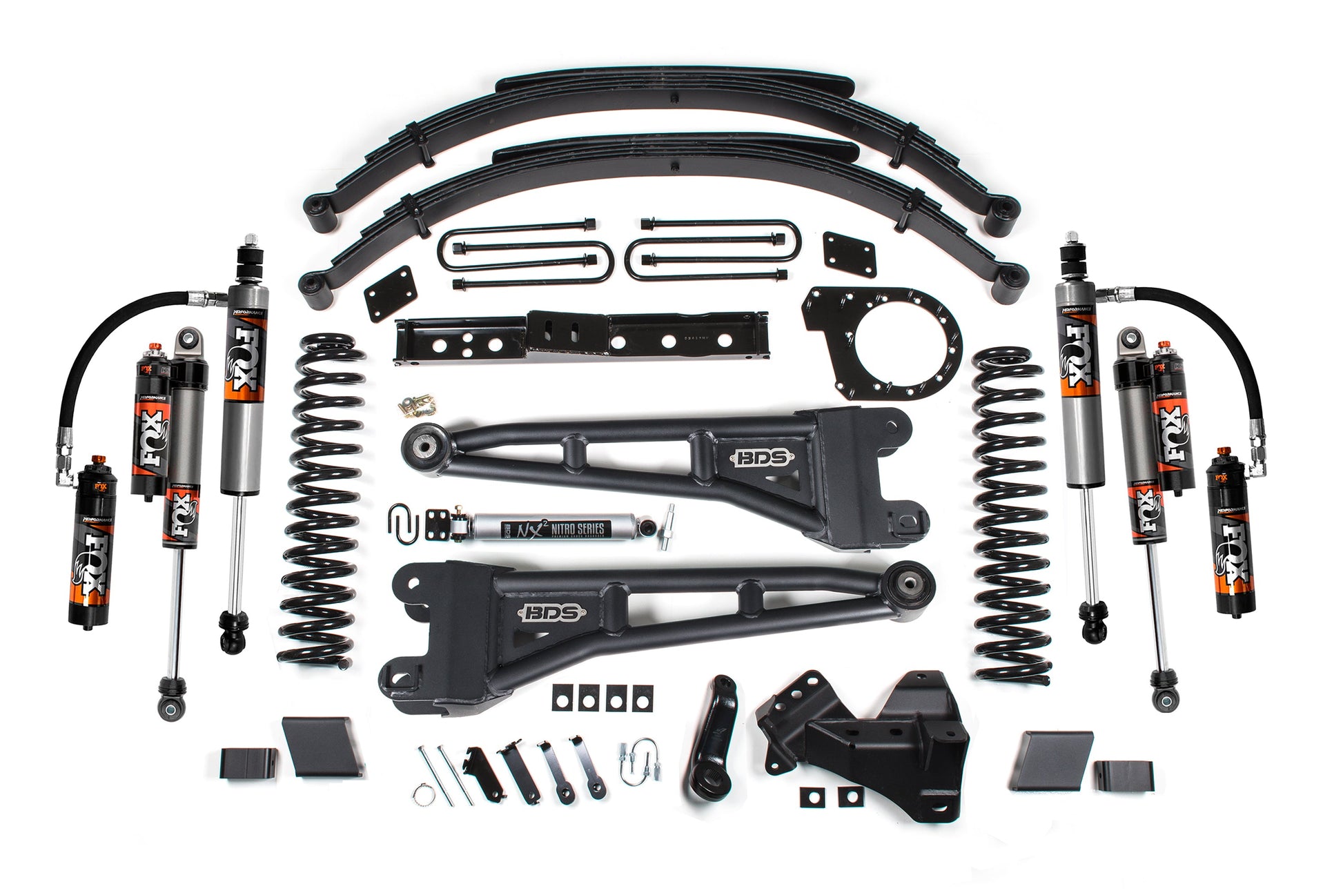 23-26 Ford F-250/F-350 SRW 4WD 7 Inch Radius Arm Lift Kit, 6 Inch Rear, Leaf Spring, Diesel - Fox 2.5 IFP Performance Series Front and Rear BDS Suspension