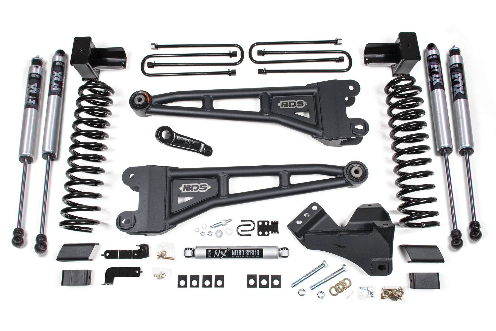23-26 Ford F-350 DRW 4WD 5 Inch Radius Arm Lift Kit, 3 Inch Rear, Block, Gas - Fox 2.0 IFP Performance Series Front and Rear Shocks BDS Suspension