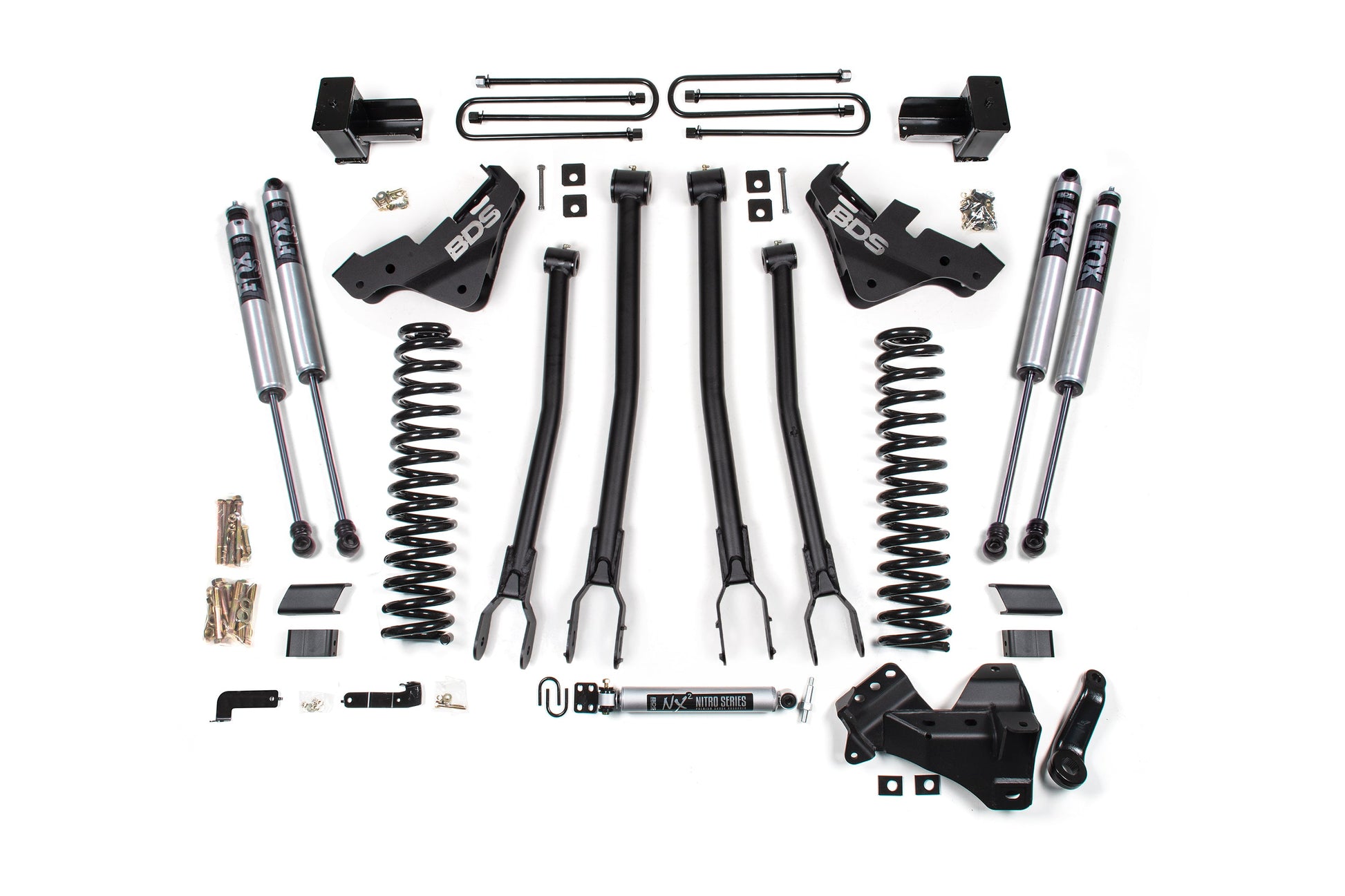 23-26 Ford F-250/F-350 4WD 5 Inch 4-Link Lift Kit, 3 Inch Rear, Block (W/O Overload), Gas - Fox 2.5 Performance Elite Series Shocks Front and Rear BDS Suspension