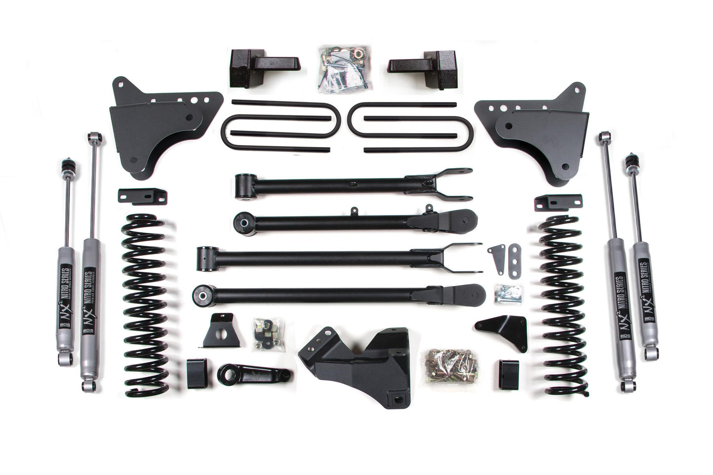 6 Inch Lift Kit w/ 4-Link Ford F250/F350 Super Duty 05-07 4WD Gas 3 Inch Block Plus Add A Leaf Without Overload BDS Suspension