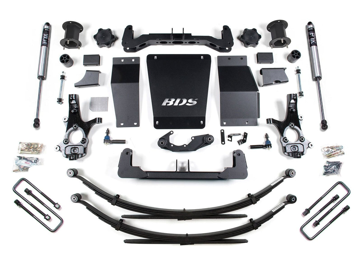 14-18 Chevrolet Silverado 1500 - GMC Sierra 1500 4WD 6.5 Inch Lift Kit (Aluminum / Stamped Steel), 4 Inch Rear Lift, Leaf Springs, Fox 2.0 IFP Performance Series Shocks BDS Suspension
