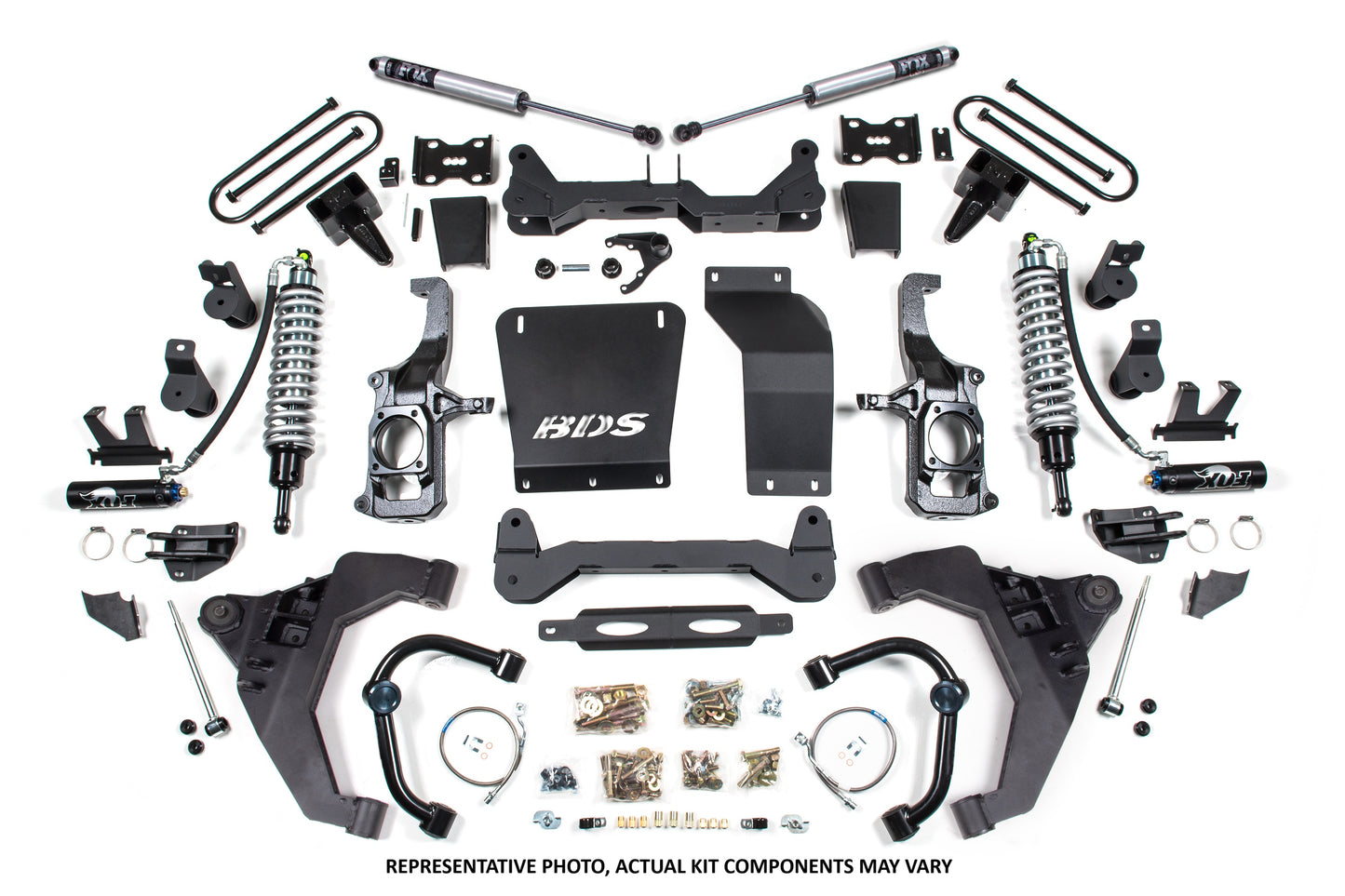 11-19 Chevrolet Silverado 2500HD/3500HD - GMC Sierra 2500HD/3500HD 4WD 6.5 Inch Coilover Conversion Kit, 5 Inch Rear Lift, Block with Overload - Fox 2.5 Performance Elite Series C/O, Fox 2.5 Performance Elite Series Shocks BDS Suspension