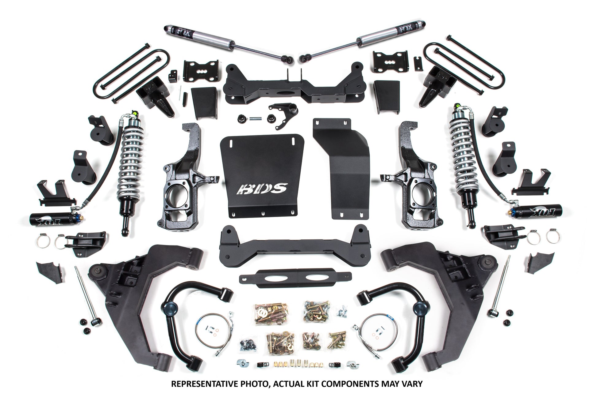 11-19 Chevrolet Silverado 2500HD/3500HD - GMC Sierra 2500HD/3500HD 4WD 6.5 Inch Coilover Conversion Kit, 5 Inch Rear Lift, Block with Overload - Fox 2.5 Performance Elite Series C/O, Fox 2.5 Performance Elite Series Shocks BDS Suspension