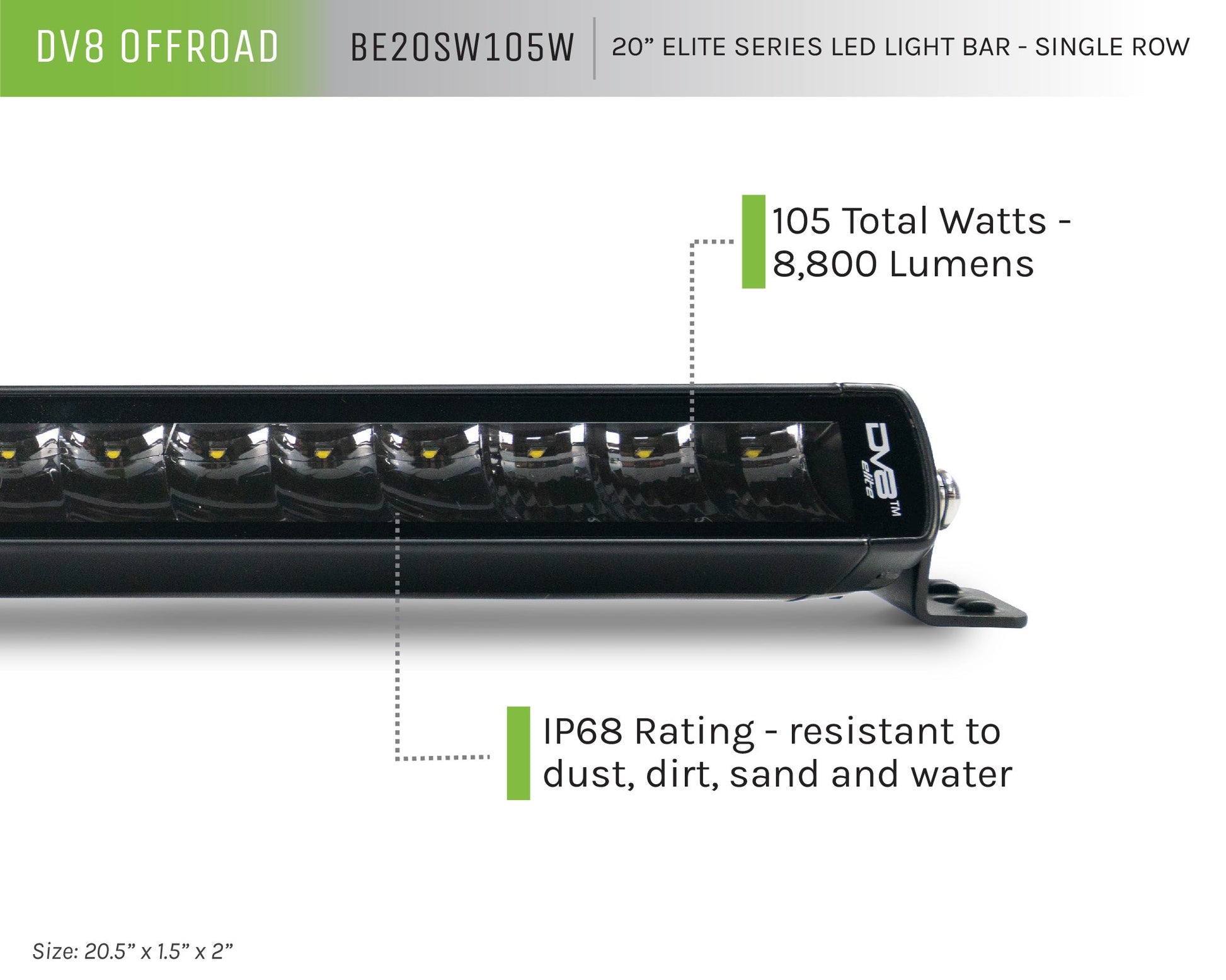 20 Inch Elite Series Led Light Bar Single Row DV8 Offroad-2
