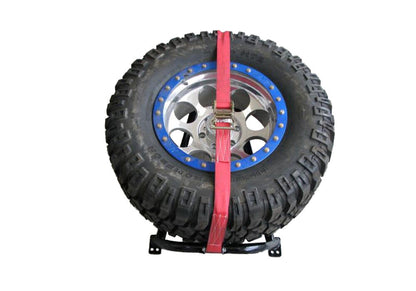 Gloss Black Bed Mounted Tire Carrier with Red Strap NFab-1
