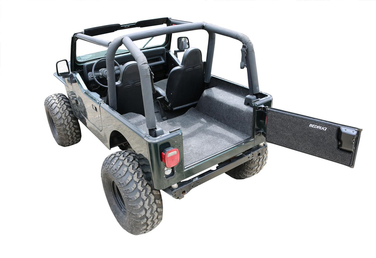 Jeep 76-80 Cj-7 RR Kit W/Gussets 4Pc Floor Kit (Inc Tlgte & Cargo Lnr) Floor Liner Kit 4 pc. Rear Kit Incl. Driver Left Hand Panel Passenger Right HandPanel Tailgate Cargo Liner w/Gussets Charcoal BedRug-2