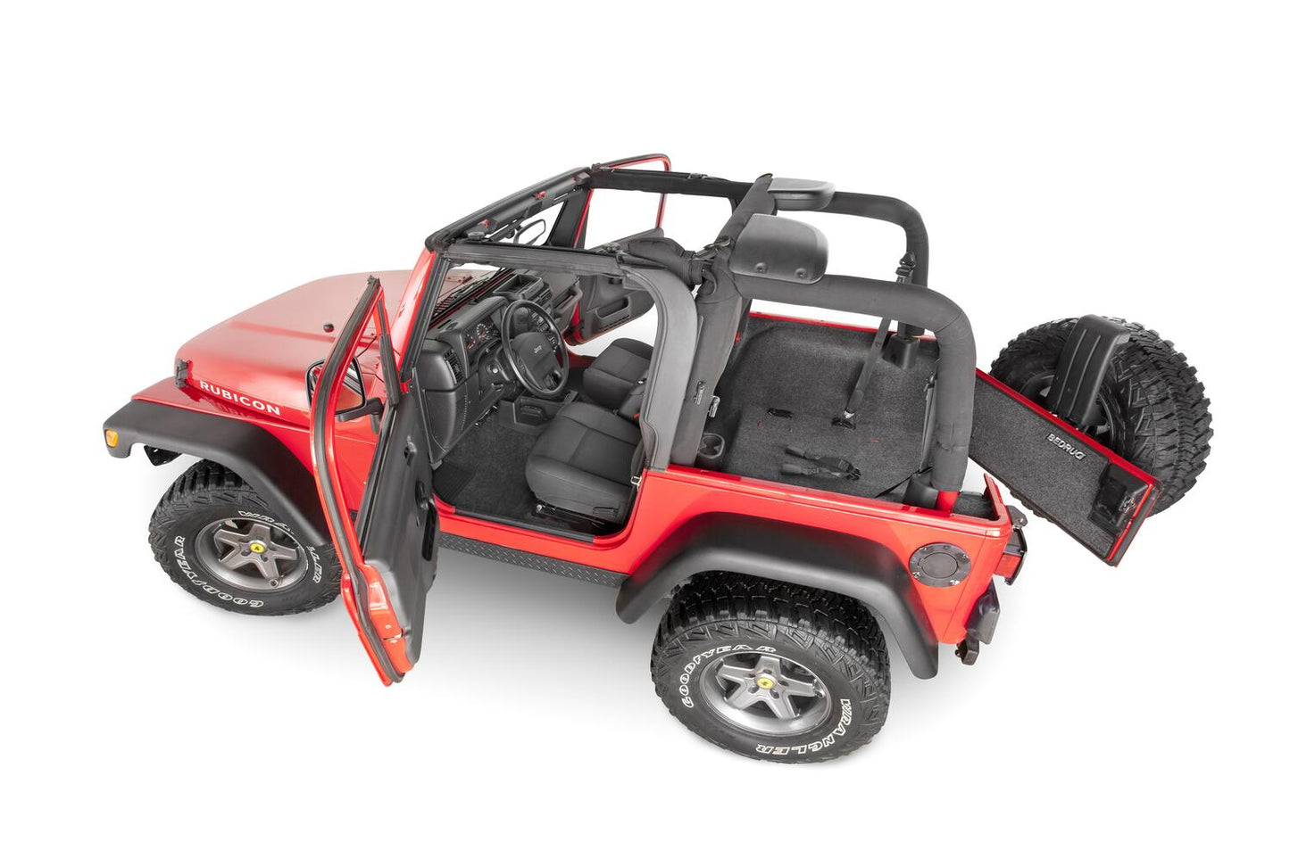 Jeep 97-06 Jeep TJ Rear Cargo Kit (Includes Tailgate) Cargo Kit 4 pc. Incl. Driver Left Hand Panel Passenger Right HandPanel Cargo Area Tailgate Replaces Factory Carpet Kit Charcoal BedRug-2