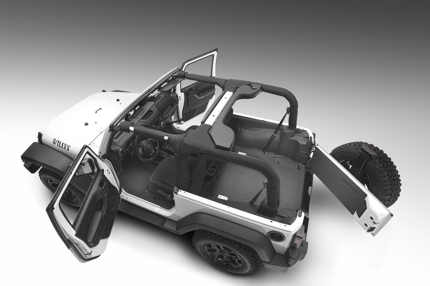 Jeep Bedtred 07-10 Jeep JK 2Dr Rear 5Pc Cargo Kit Rear Kit Incl. Drivers Wheel Well/ Passengers Wheel Well/ Rear Cargo Floor/ Tailgate And Tub Liner Charcoal BedRug-2