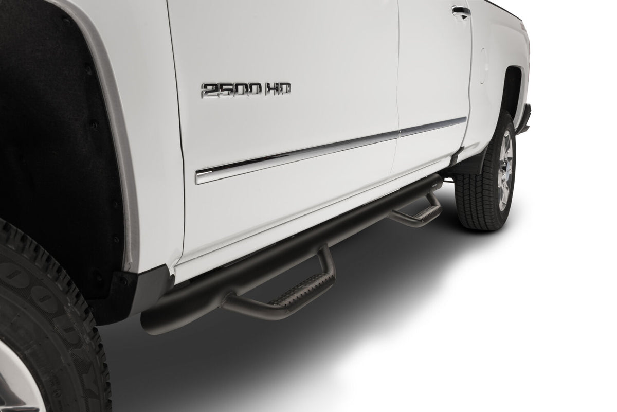 Nerf Step Bar Wheel-to-Wheel with Bed Access (3 Steps per Side) 3 Inch Main Tube Diameter 2001-2006 (2007 Classic) Chevy Silverado/GMC Sierra 8' Bed Crew Cab Textured Black N Fab NFab-2