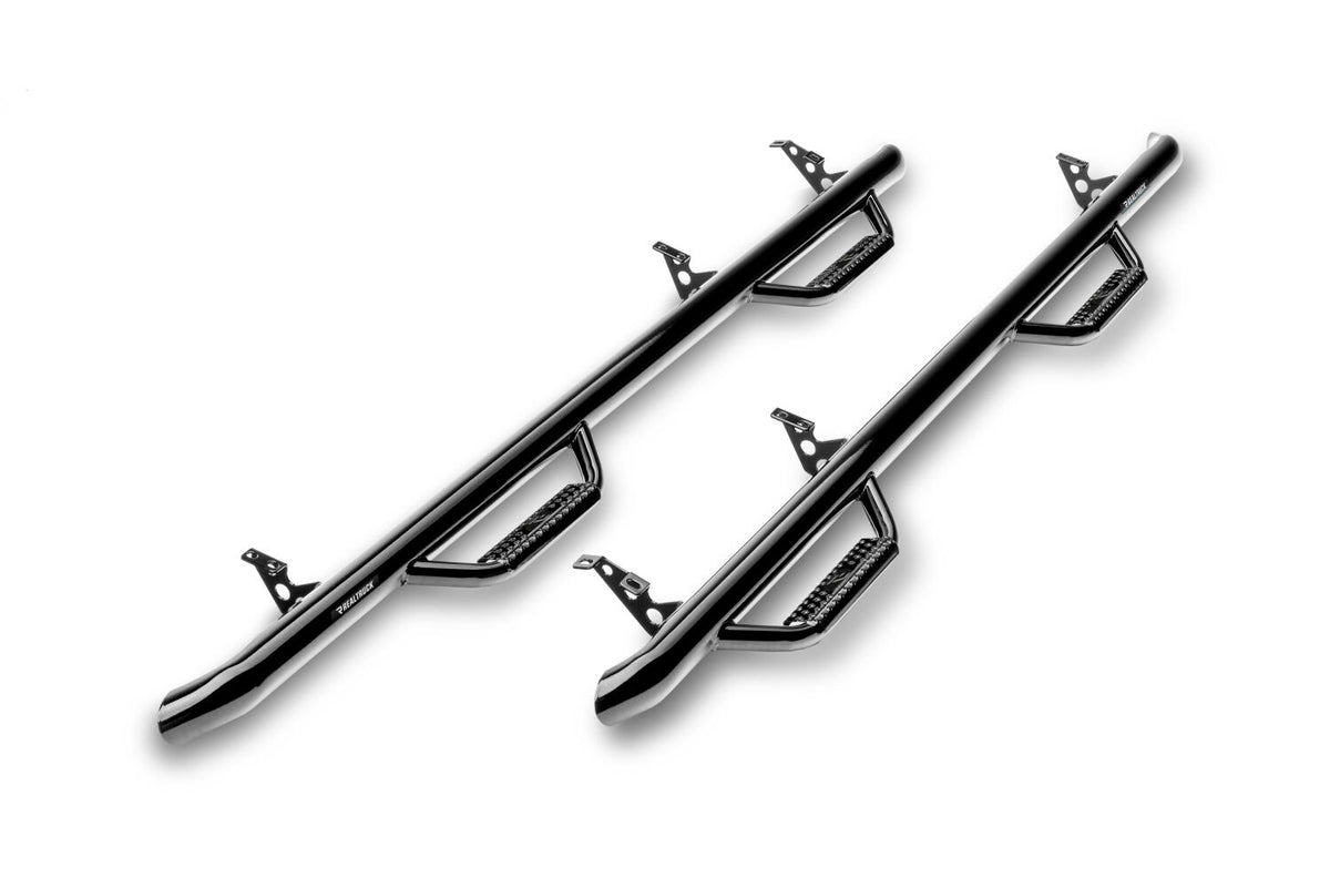 Nerf Step Bar Wheel-to-Wheel without Bed Access (2 Steps per Side) 3 Inch Main Tube Diameter 2004-2006 (2007 Classic) Chevy Silverado/GMC Sierra 5' 8 Inch Bed Crew Cab Gloss Black N Fab NFab